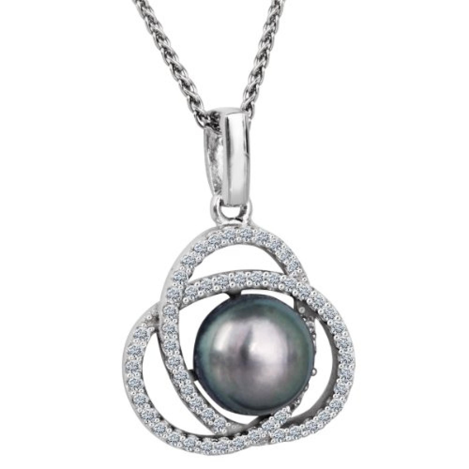 Bella Donna Damen-Halskette 925 Sterling Silber 1 S&uuml;&szlig;wasser Zuchtperle grau-schwarz 8,5 mm Zirkonia 109400 