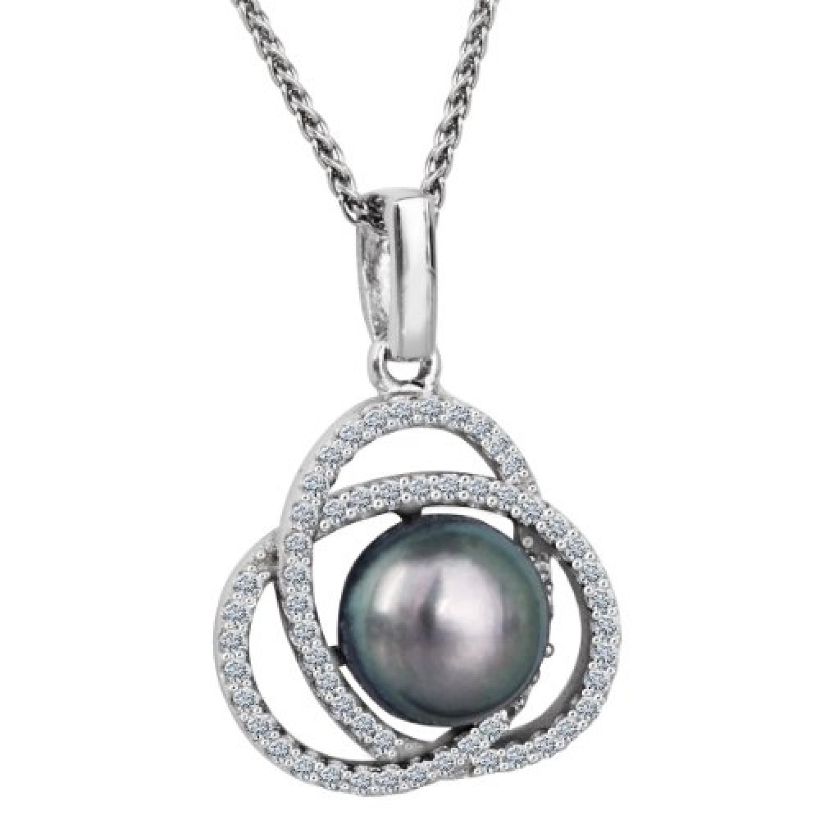 Bella Donna Damen-Halskette 925 Sterling Silber 1 Süßwasser Zuchtperle grau-schwarz 8,5 mm Zirkonia 109400 