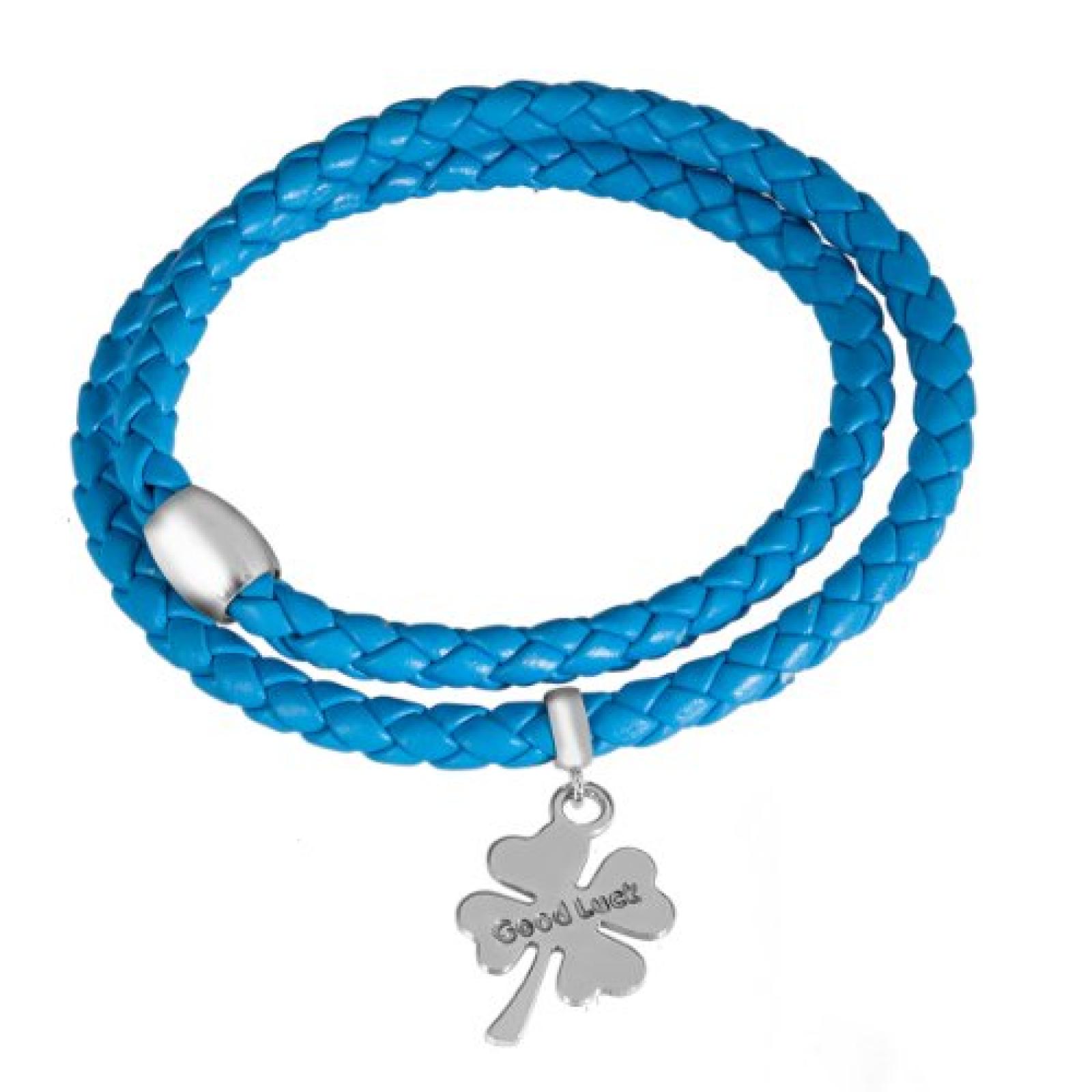 Bella Donna Damen-Armband KleeblatteinhÃ¤nger Leder blau Magnetverschluss 925 Sterling Silber 77760009 