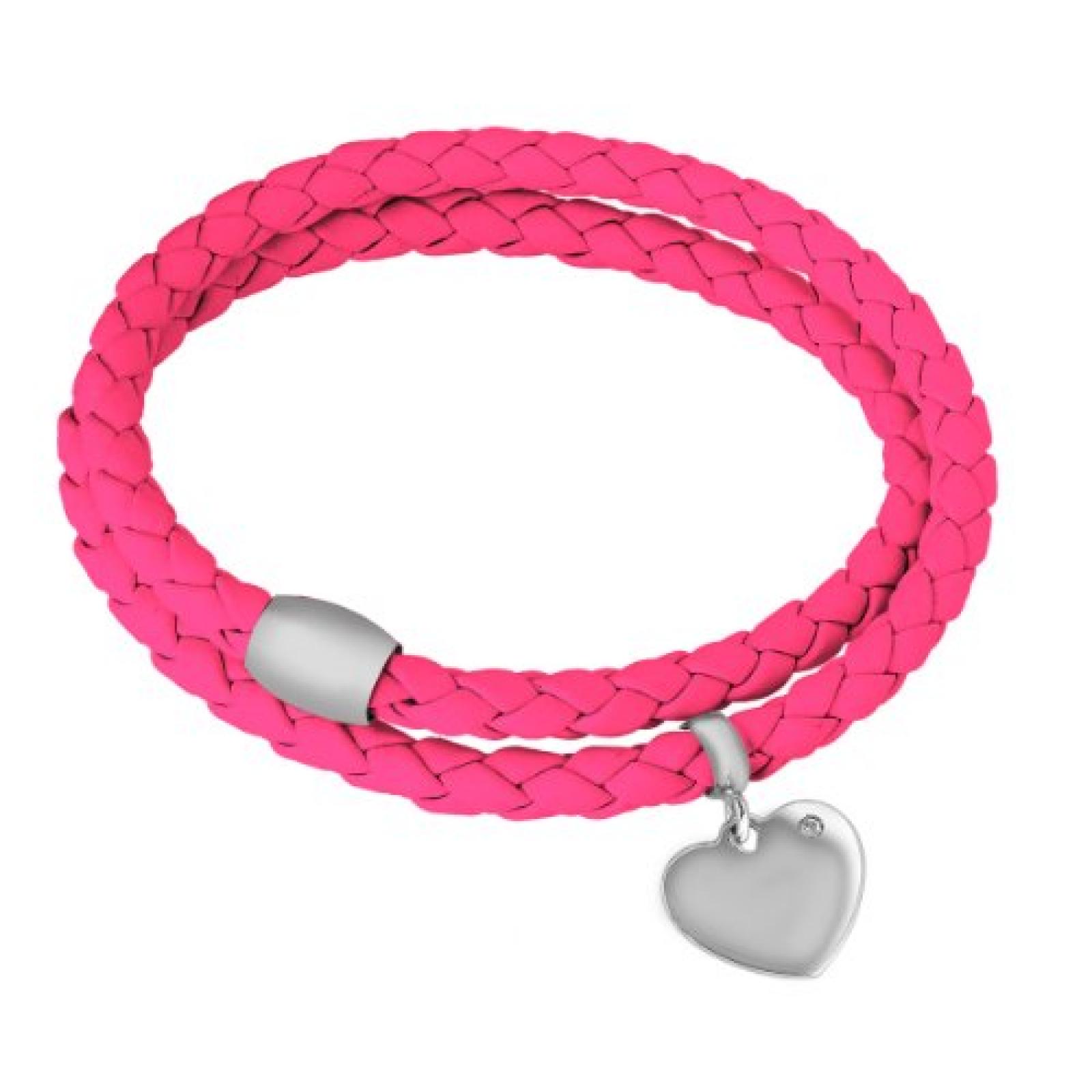 Bella Donna Damen-Armband Herzeinh&auml;nger Leder pink Magnetverschluss 925 Sterling Silber 77670009 