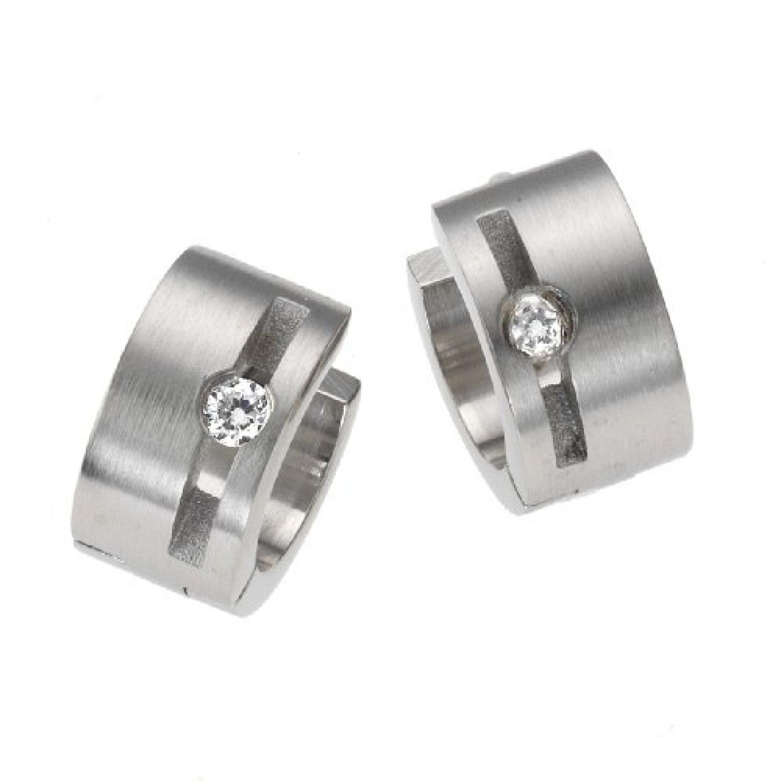 ZEEme Stainless Steel Edelstahlcreole mit eingesetztem Kristall und einbuchtung 389010010 ZEEme Stainless Steel Edelstahlcreole mit eingesetztem Kristall und einbuchtung 389010010