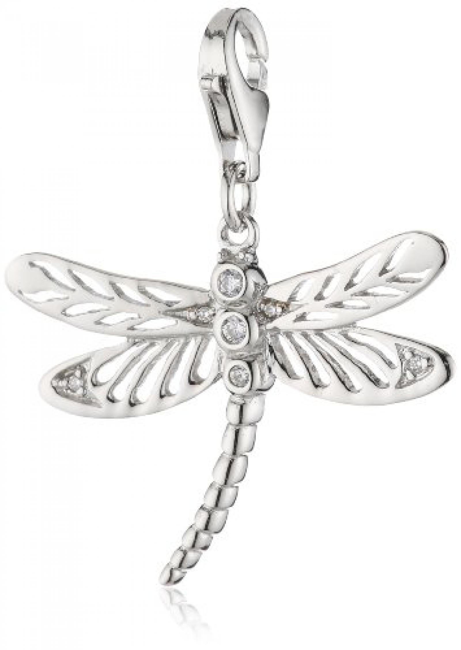 s.Oliver Damen-Charm 925 Sterling Silber XL Charm Libelle Zirkonia synth. L&auml;nge ca. 24 mm 398589 