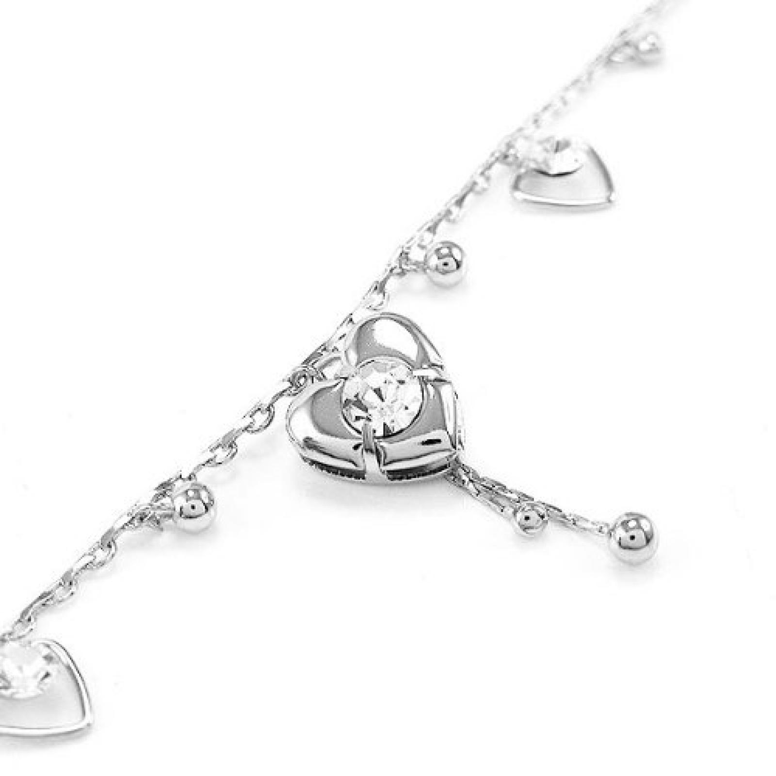 Glamorousky Elegante Herz Fu&szlig;kette mit Silber Swarovski Element Crystals - 23cm (1842) 