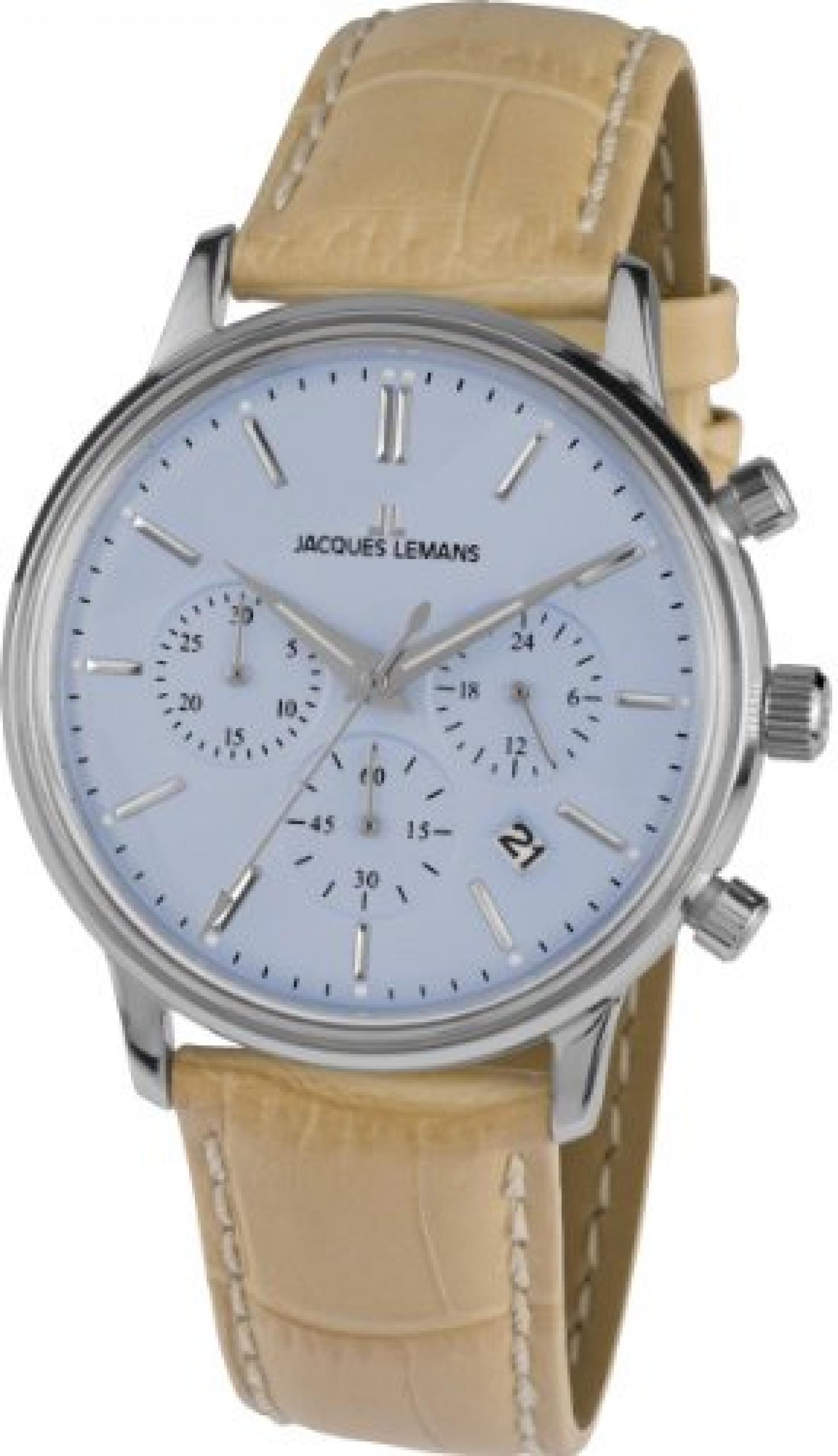 Jacques Lemans Herren-Armbanduhr XL Nostalgie Chronograph Quarz Leder N-209D Jacques Lemans Herren-Armbanduhr XL Nostalgie Chronograph Quarz Leder N-209D