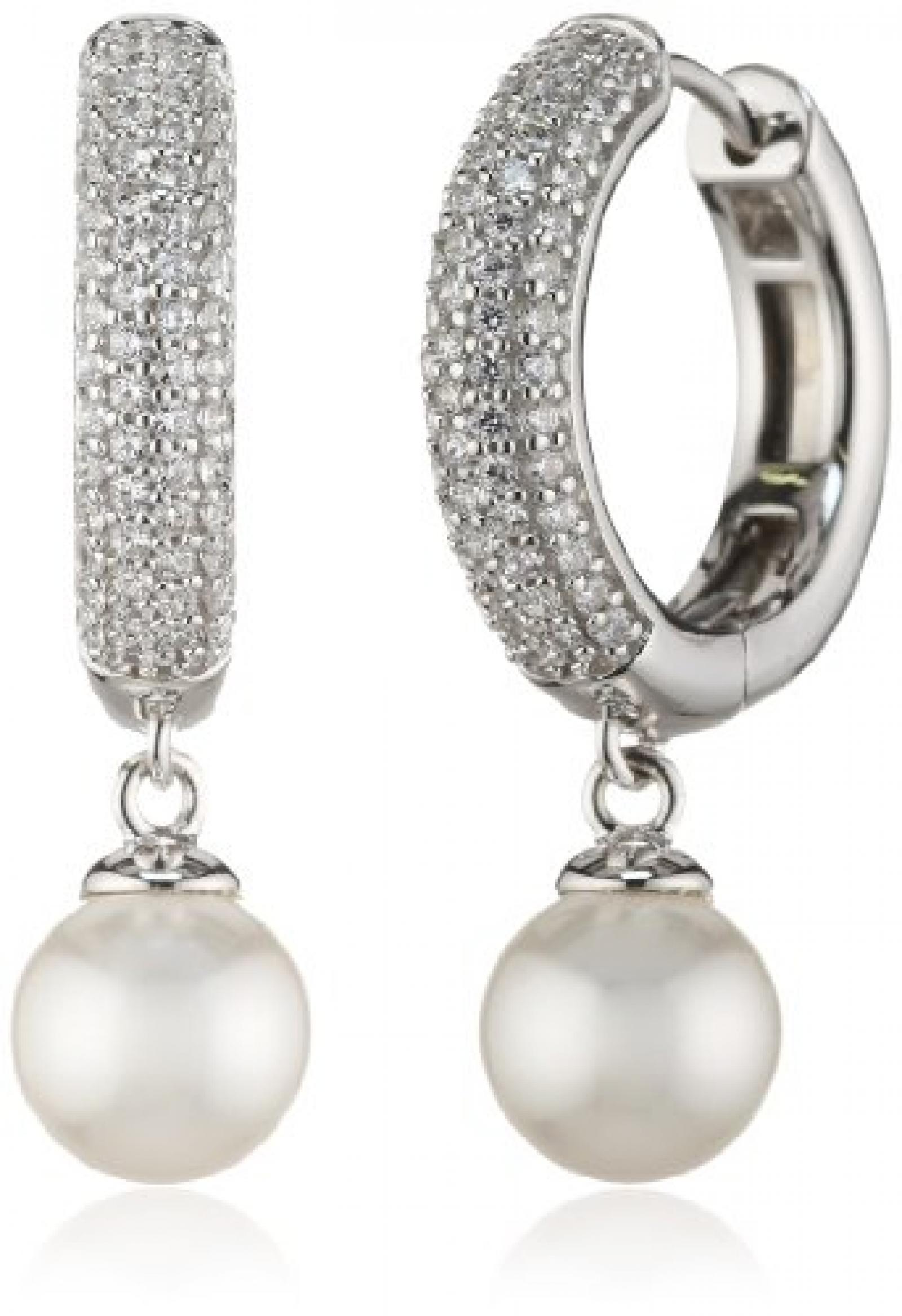 Joop Damen-Creolen 925 Sterling Silber Michelle synth. Perle wei&Atilde;Y Zirkonia-Pav&Atilde;&copy;e JPCO90163A000 