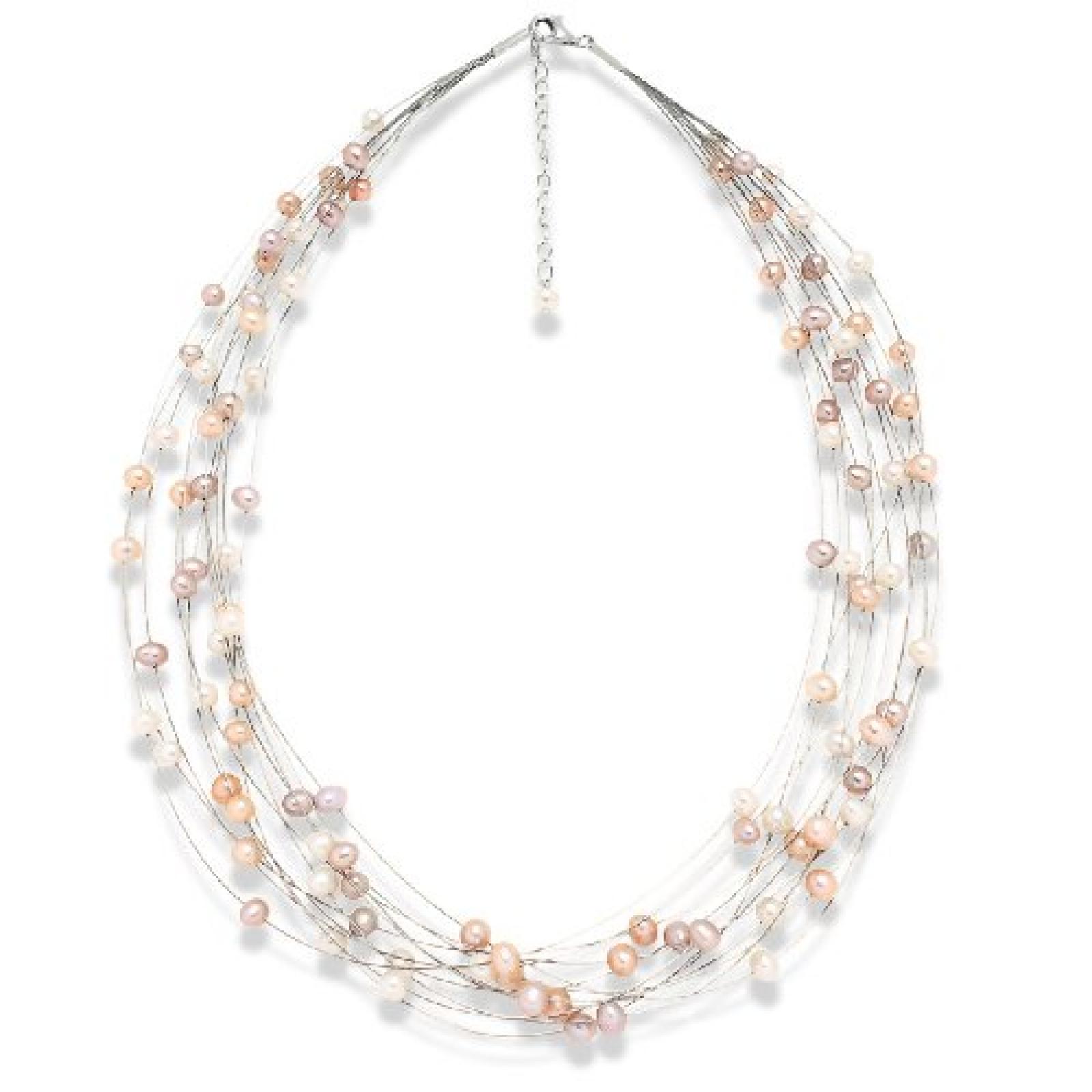 Valero Pearls Classic Collection Damen-Kette Hochwertige Süßwasser-Zuchtperlen in ca.  6 mm Oval weiß / apricot / flieder 925 Sterling Silber    43 cm + 5 cm Verlängerung   440530 