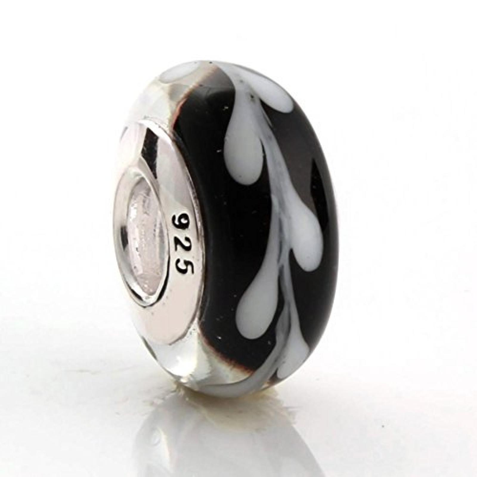 TAOTAOHAS Damen - European Armband charms Beads, Gewinde Sterling-Silber 925 mit schwarz weiß Murano glas Perle, Swirly Swirl 