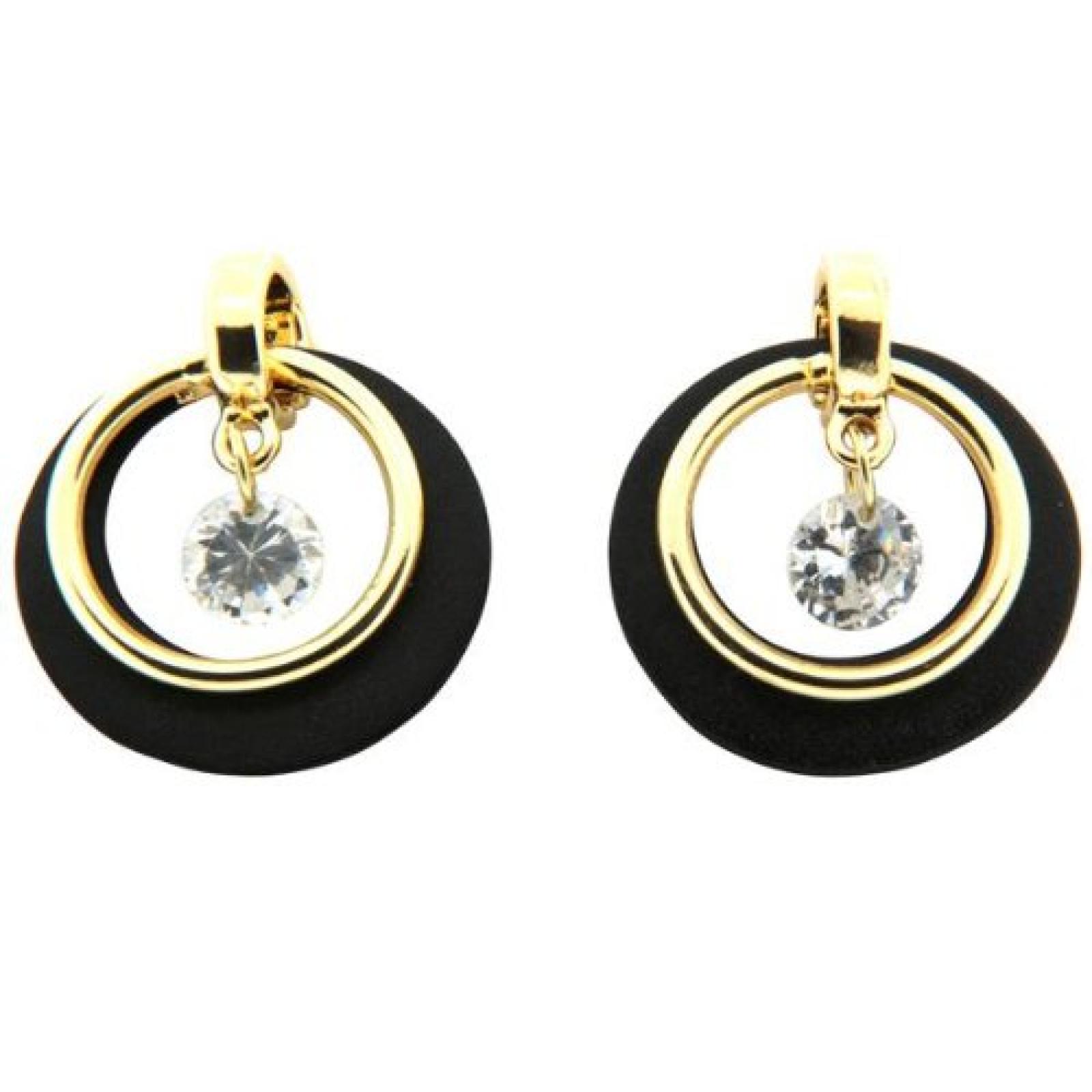 Sweet Deluxe Damen-Ohrstecker Messing Riina echt gold/schwarz epoxy 2822 
