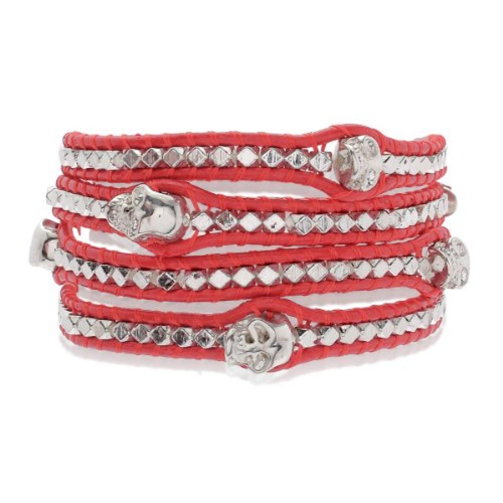 Rafaela Donata Damen-Armband Leather Collection Leder rot Metallbeads Totenkopf silberfarben 60831015 