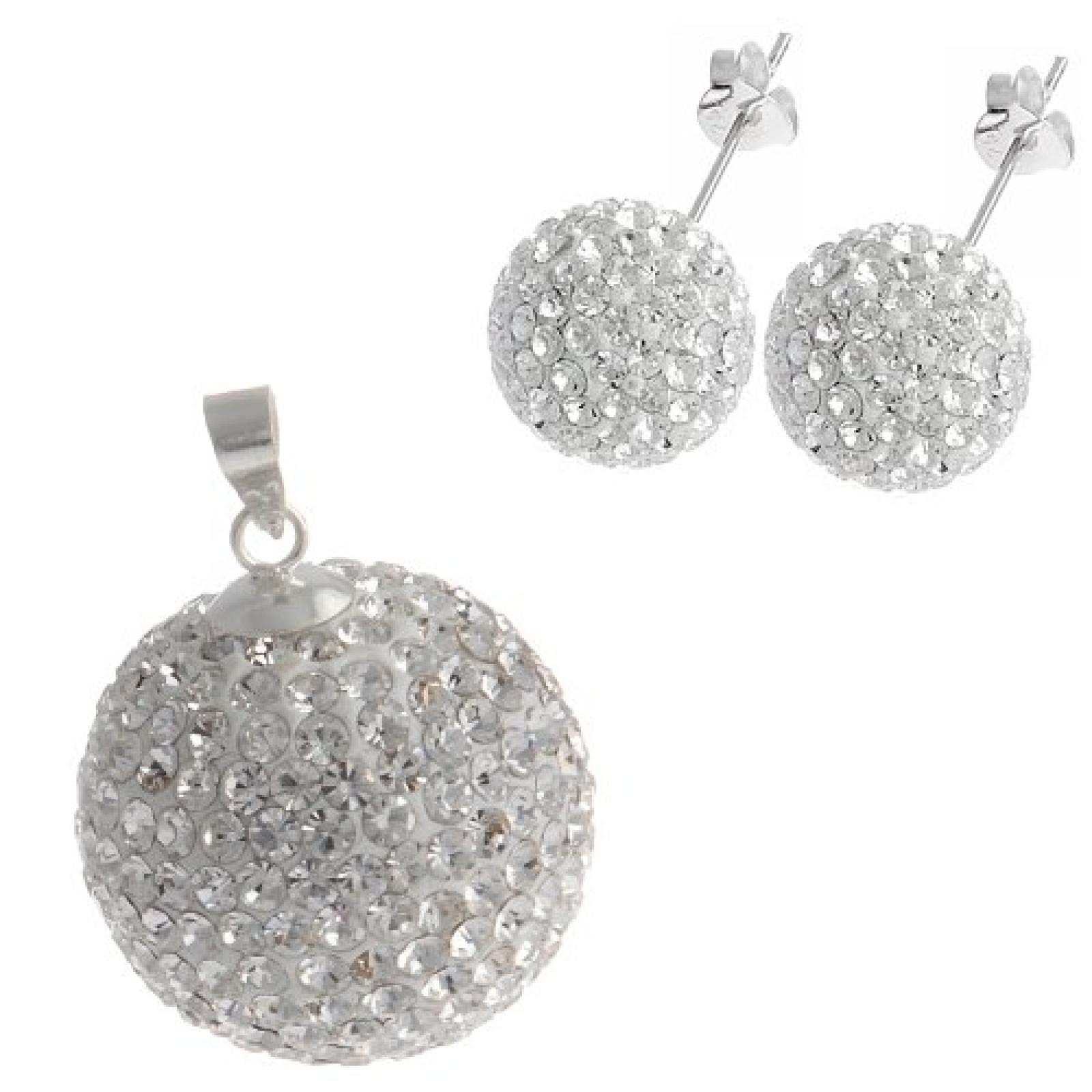Bella Carina Damen Schmuckset Ohrstecker 12 mm, Anh&auml;nger 22 mm, wei&szlig; Kristall Kugel 925 Sterling silber 