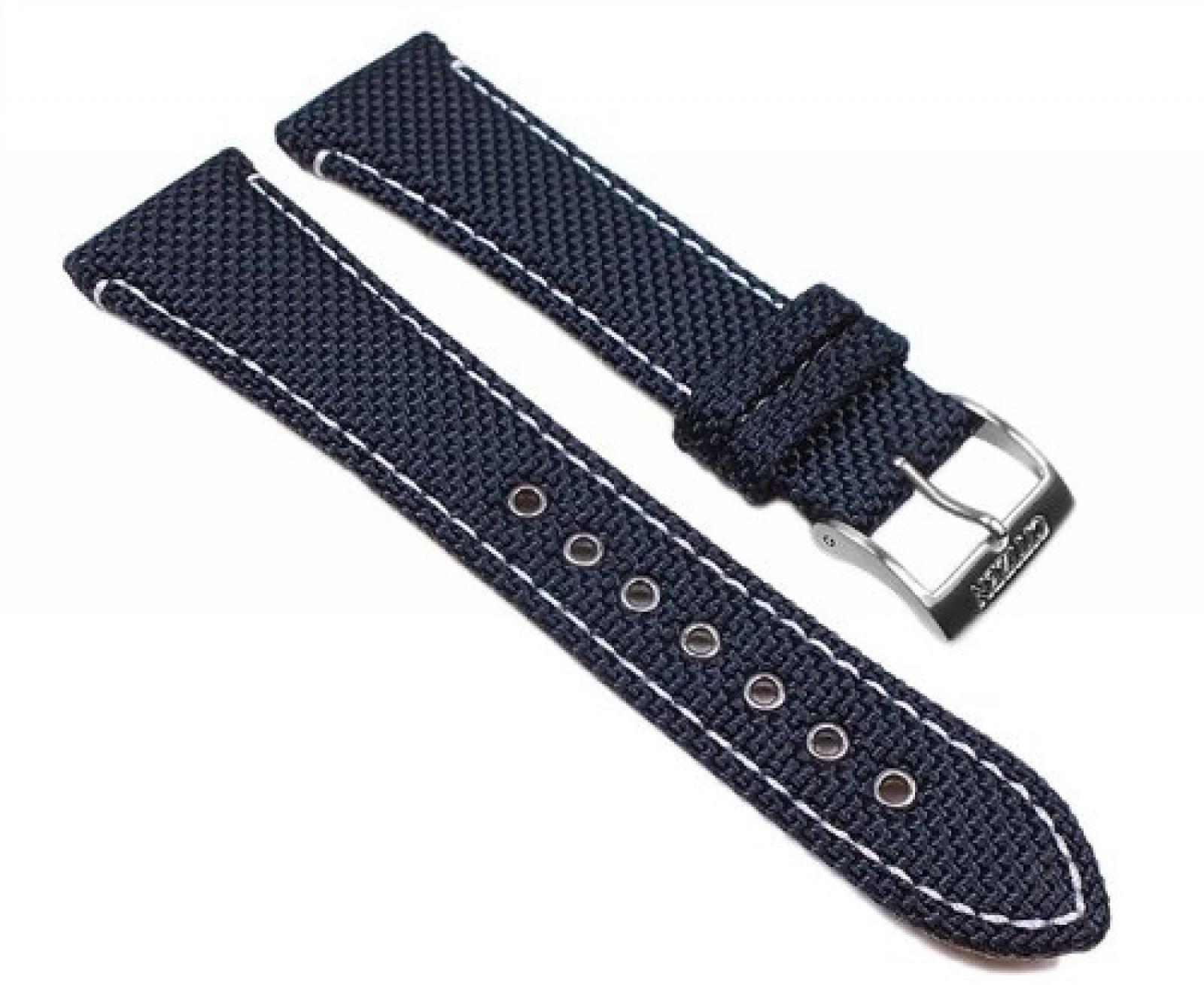Citizen Marken Ersatzband Uhrenarmband Textil / Leder - Blau / Weiß 22mm für u.a BM6686-21A 