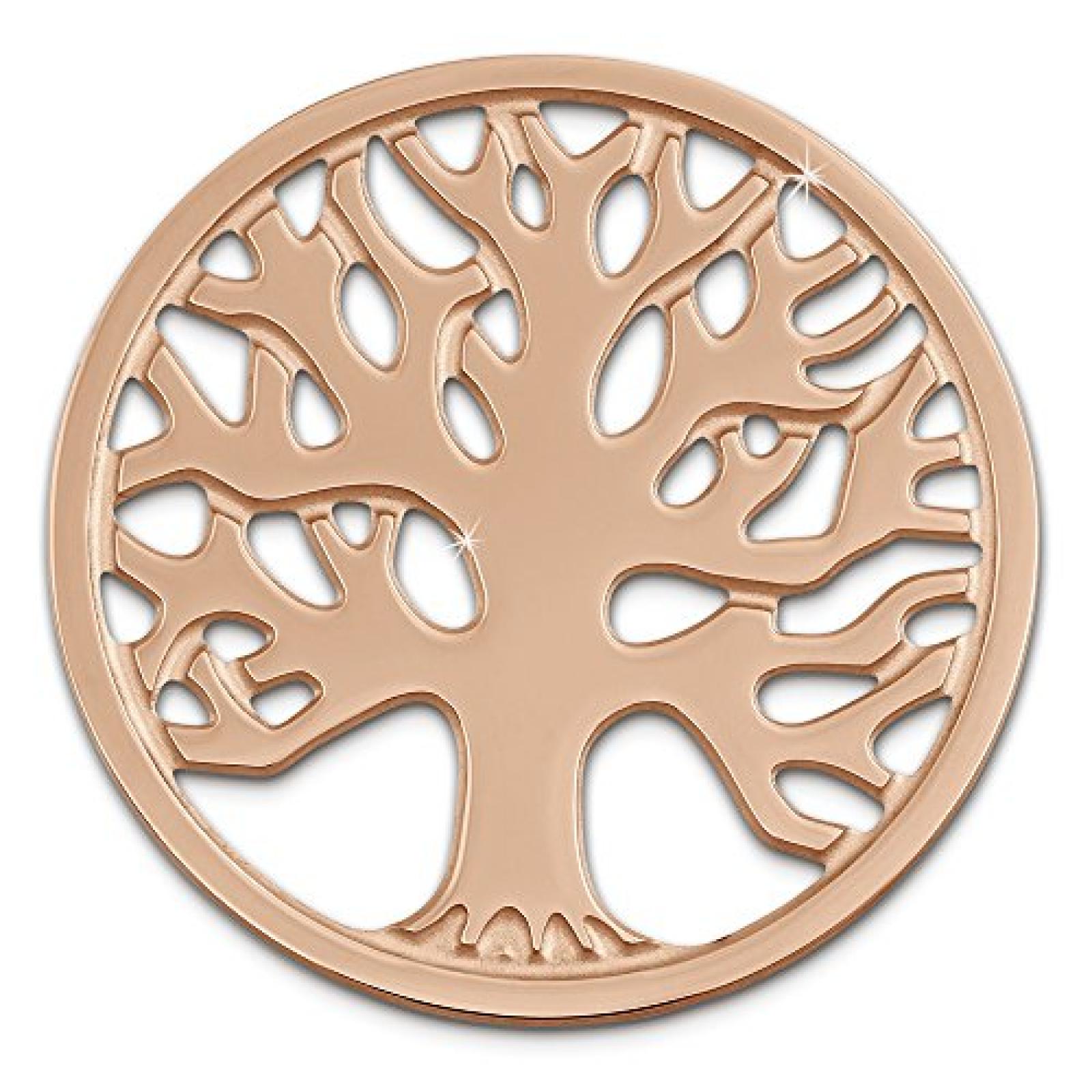 Amello Coin Edelstahl-Schmuck Coin rosevergoldet Lebensbaum - Coin für Amello Coinsfassung für Damen - Edelstahlschmuck Stainless Steel ESC502E 