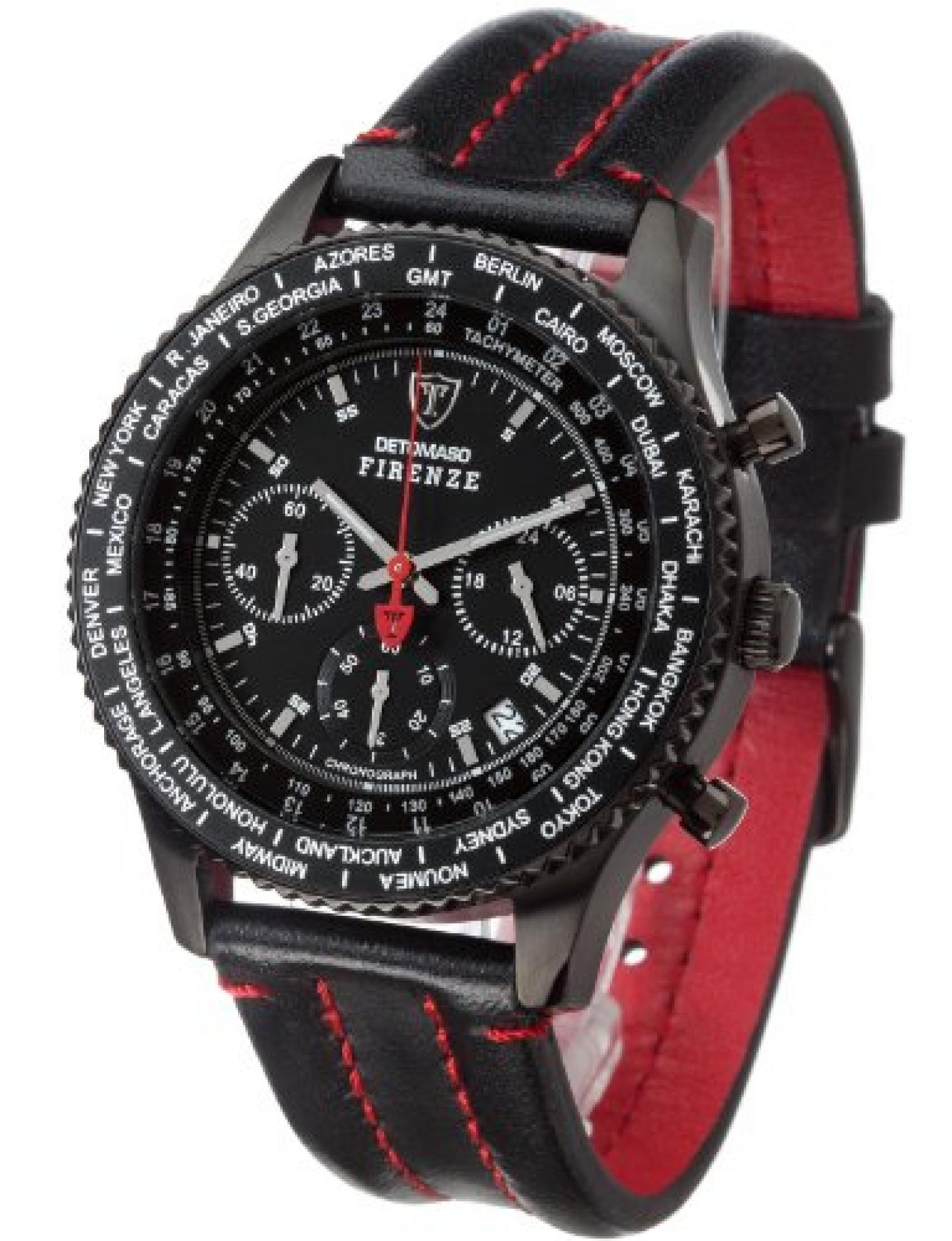 Detomaso Herren-Armbanduhr FIRENZE Chronograph Black Dial Leder Quarz Leder Detomaso Herren-Armbanduhr FIRENZE Chronograph Black Dial Leder Quarz Leder