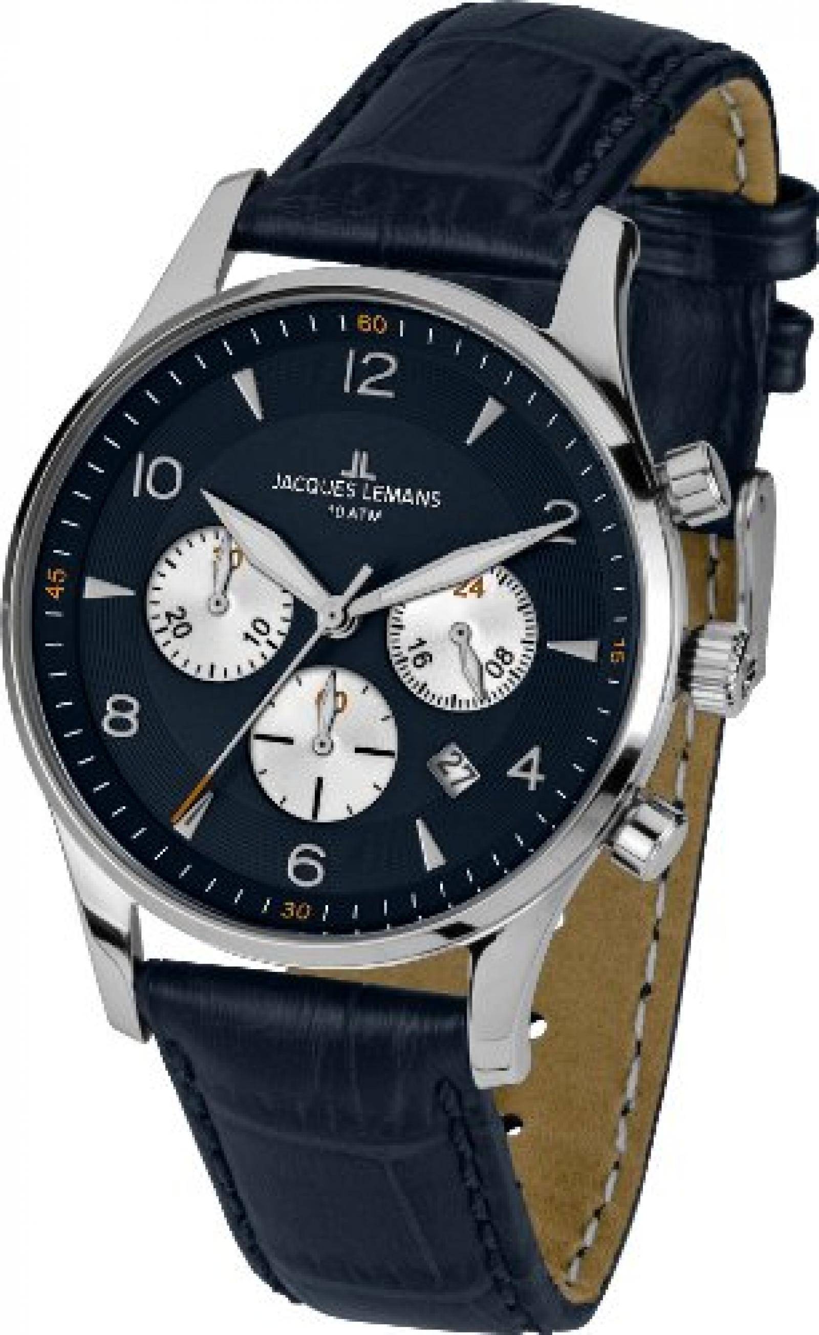 Jacques Lemans Herren-Armbanduhr XL London Chronograph Quarz Leder 1-1654C 