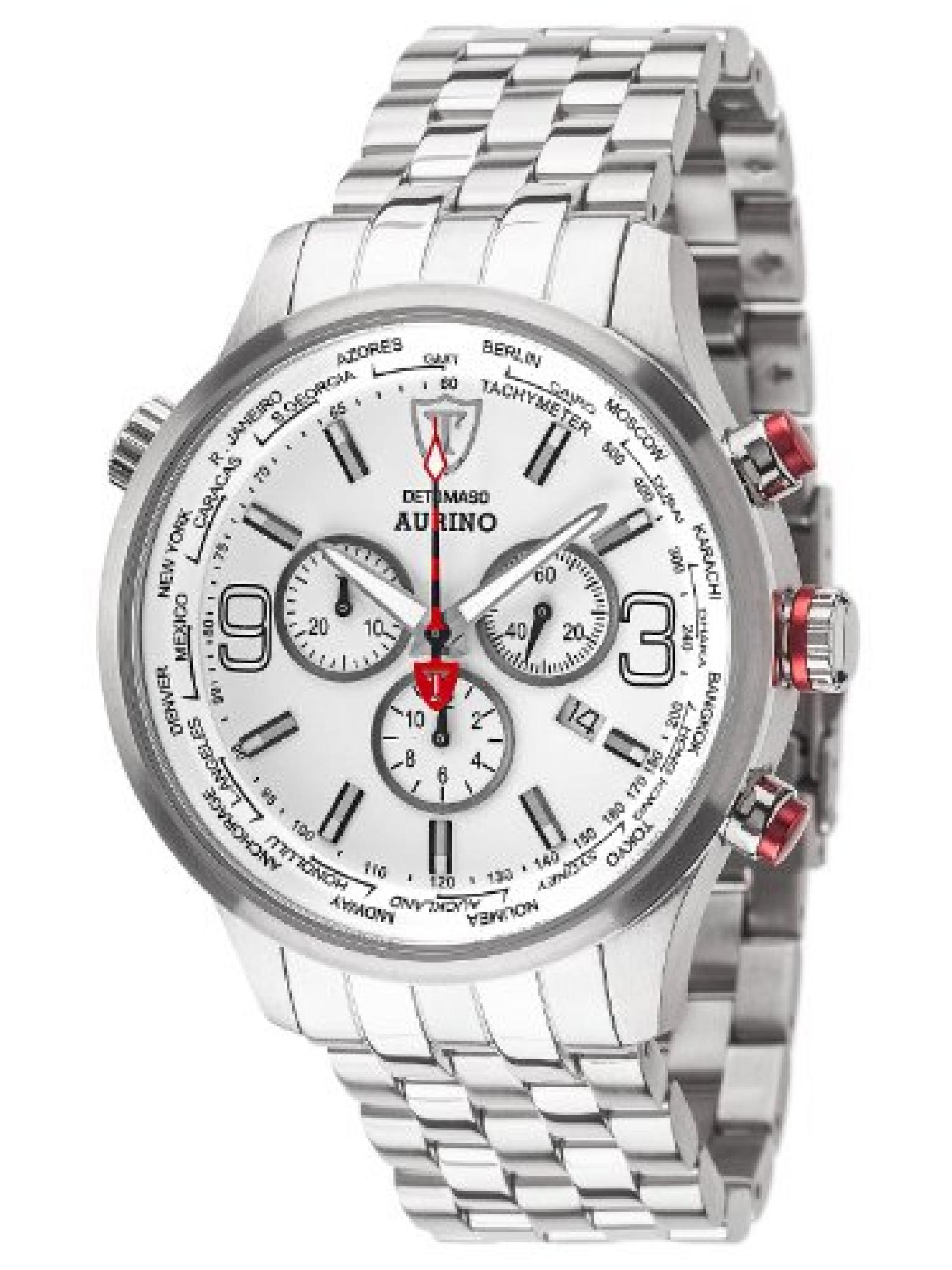 Detomaso Herren-Armbanduhr XL AURINO Chronograph Silver/White Chronograph Quarz Edelstahl DT1061-D 