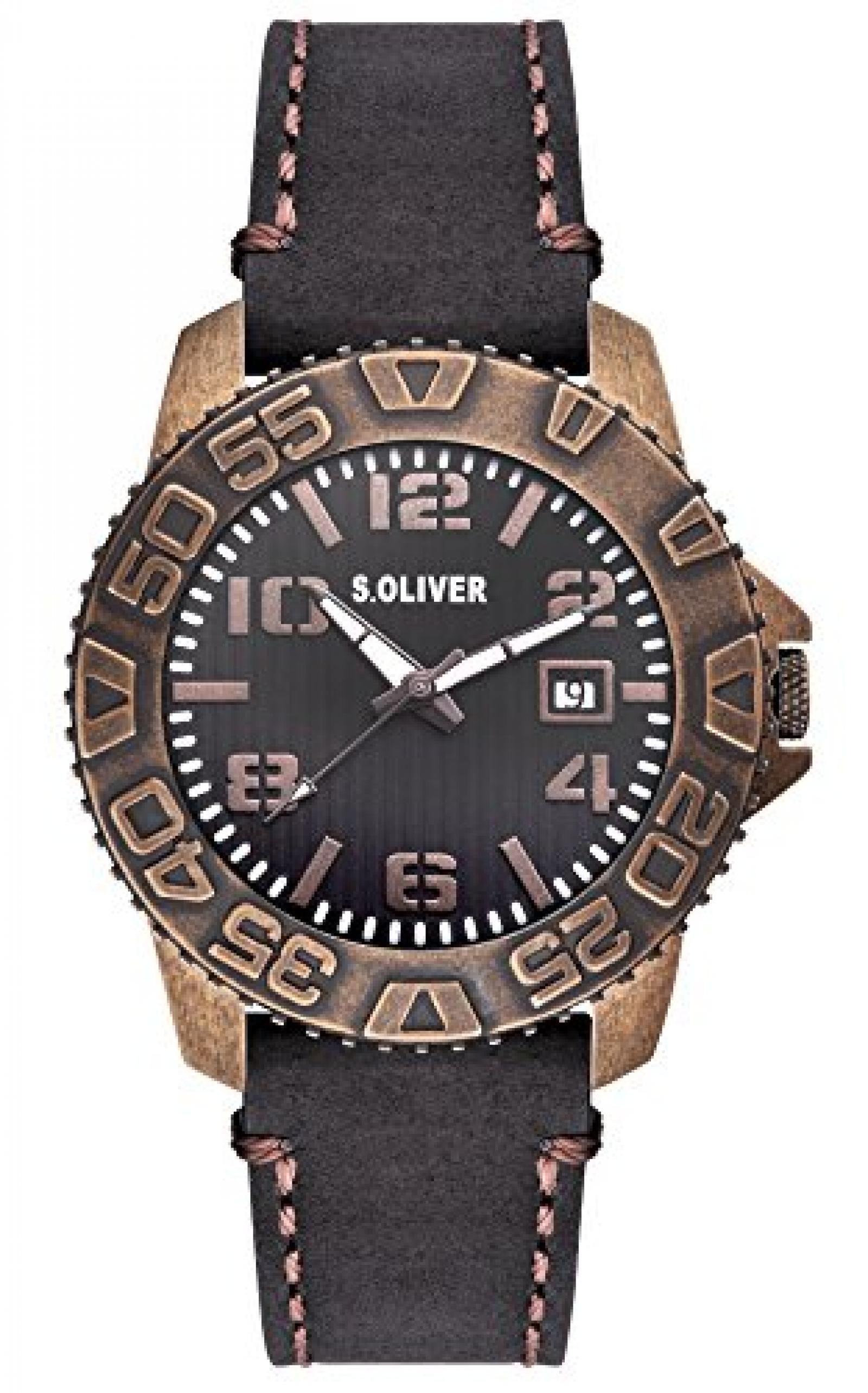 s.Oliver Herren-Armbanduhr XL Analog Quarz Leder SO-2933-LQ 