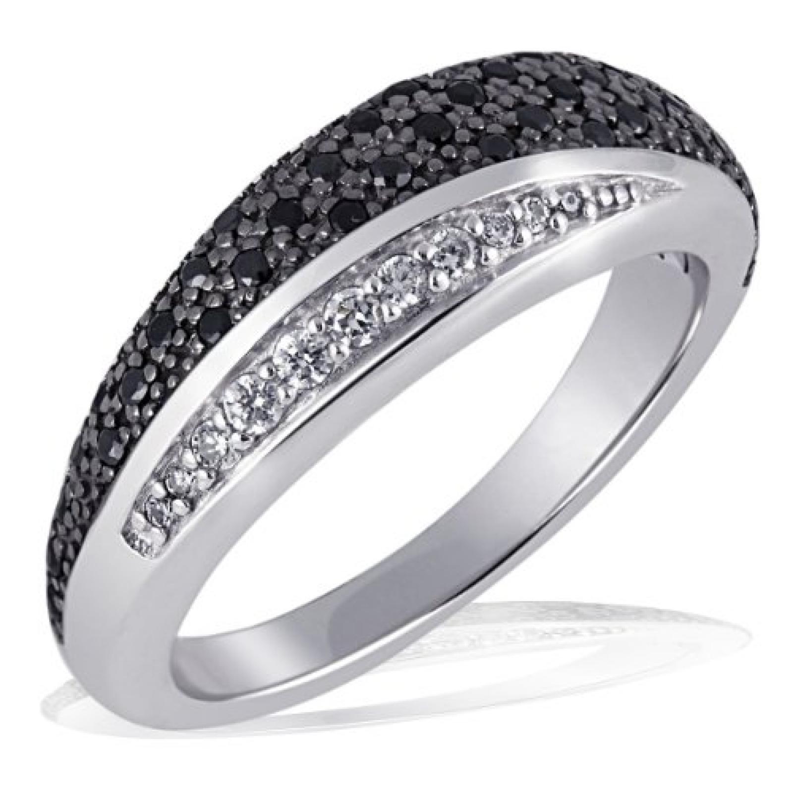 Goldmaid Damen-Ring 925 Sterlingsilber 8 weisse 42 schwarze Zirkonia Pavee Pa R4173S 