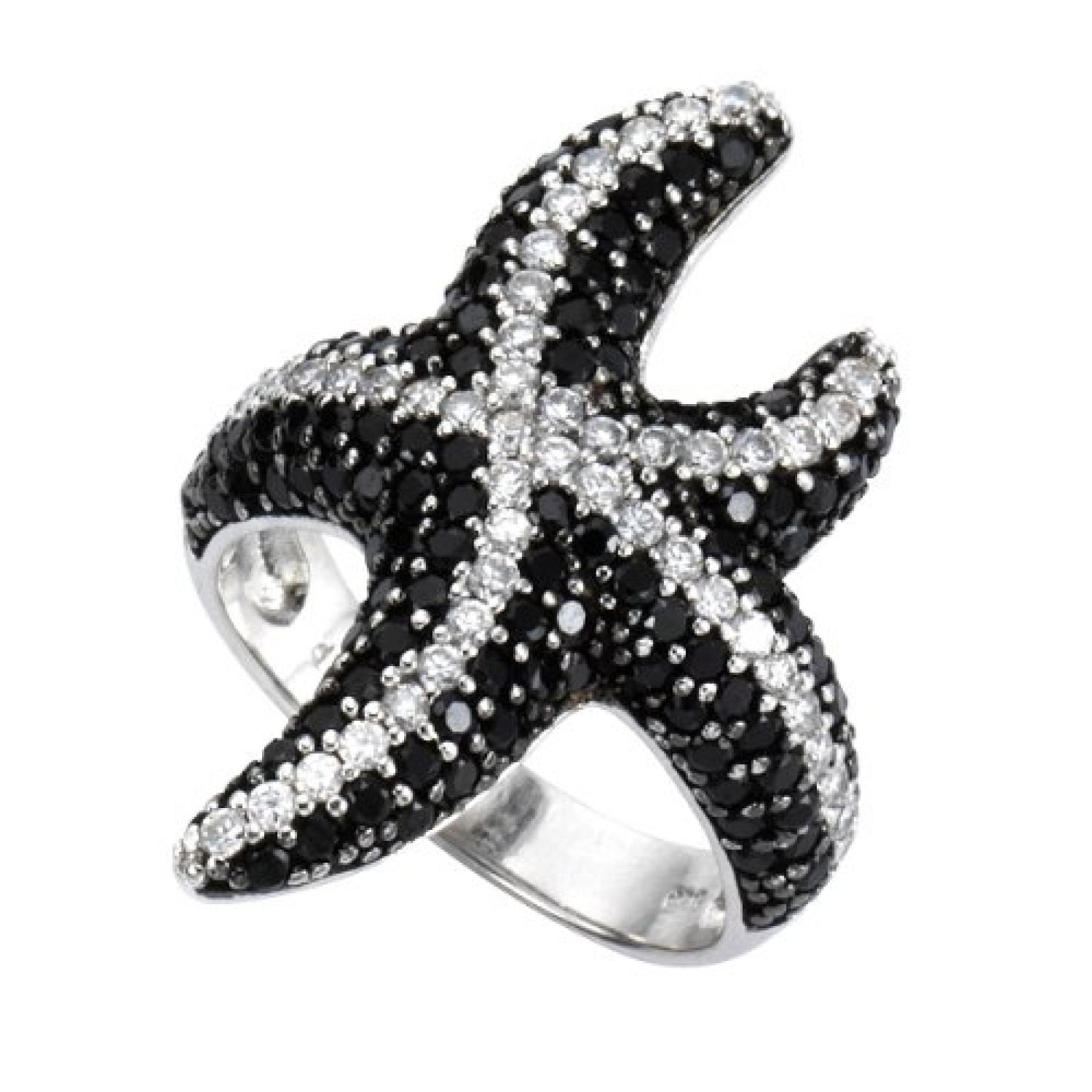 Celesta Damen-Ring Fashion Messing rhodiniert Stern Zirkonia schwarz + weiß W: 58 273070034-058 