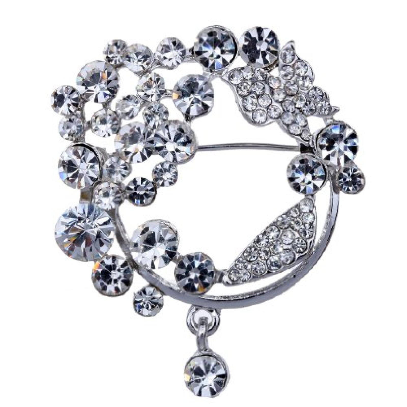 Yazilind Vintage- Voll Runde Clear Crystal versilbert Broschen und Pins f&uuml;r Hochzeit Bouquet 