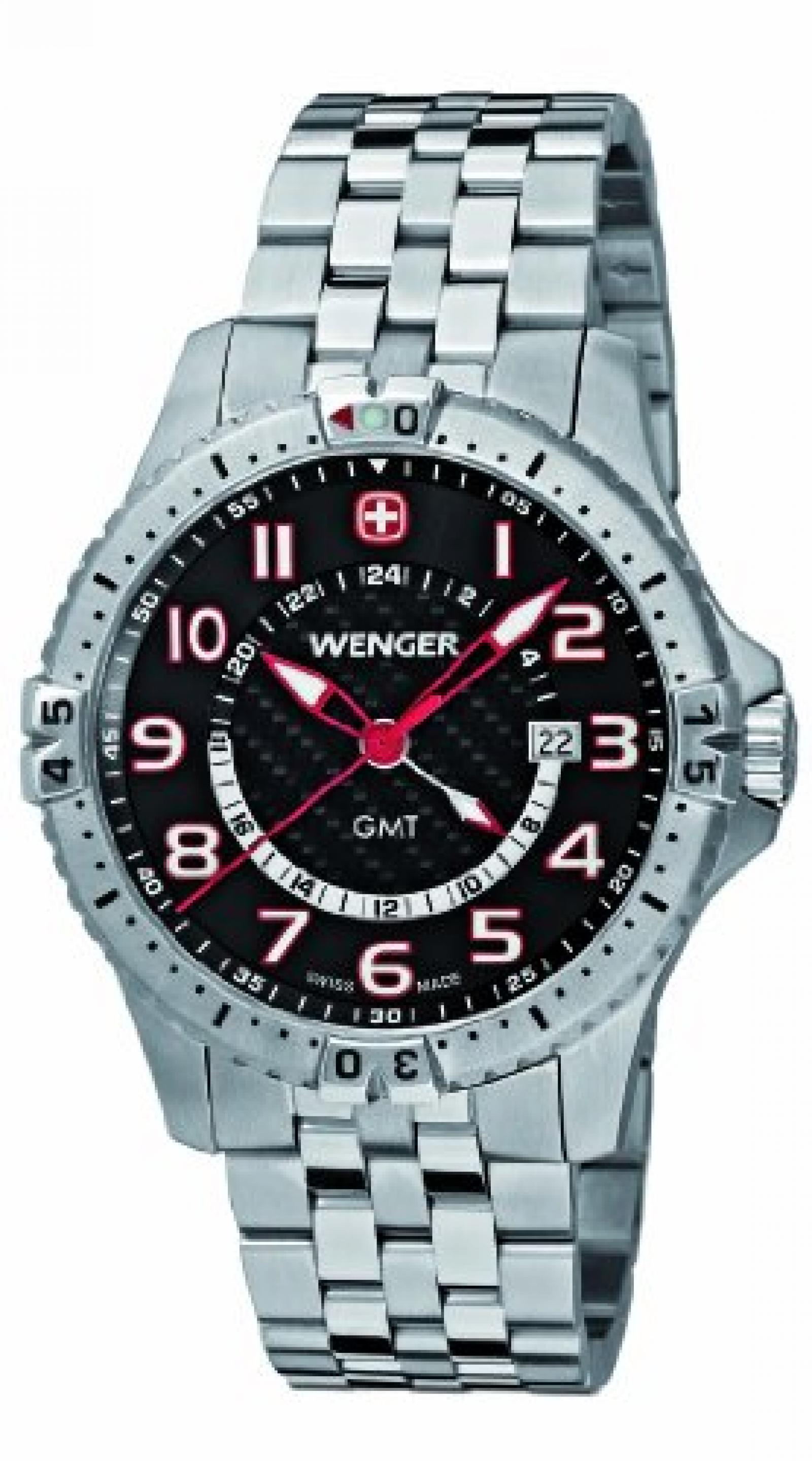 Wenger Herren-Armbanduhr XL Squadron GMT Analog Quarz Edelstahl 77076 Wenger Herren-Armbanduhr XL Squadron GMT Analog Quarz Edelstahl 77076