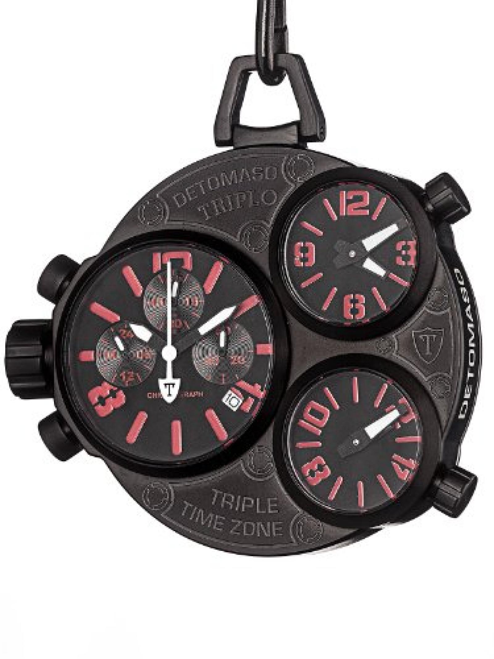 Detomaso Herren-Armbanduhr XL TRIPLO POCKET Taschenuhr Black Chronograph Quarz DT2038-E 