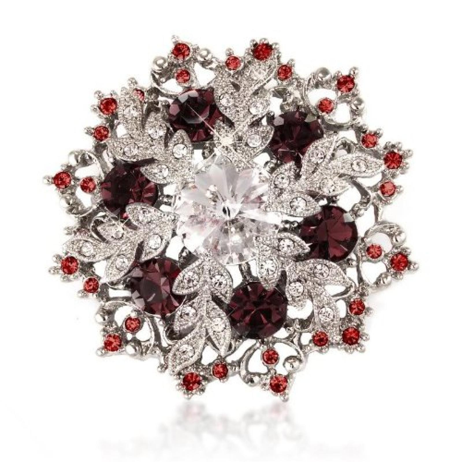 Farbe Silber - Swarovski Elemente Kristalle - Rot Schneeflocke Brosche und Anhänger - 14K vergoldet Farbe Silber - Swarovski Elemente Kristalle - Rot Schneeflocke Brosche und Anhänger - 14K vergoldet