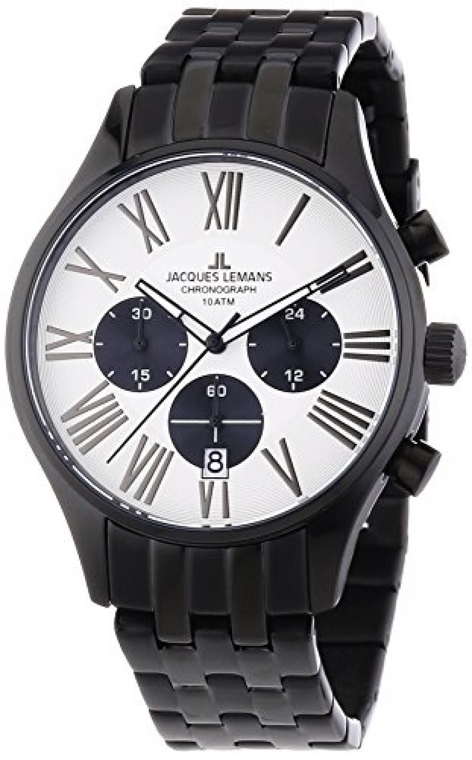 Jacques Lemans Herren-Armbanduhr XL Capri Chronograph Quarz Edelstahl beschichtet 1-1342B 