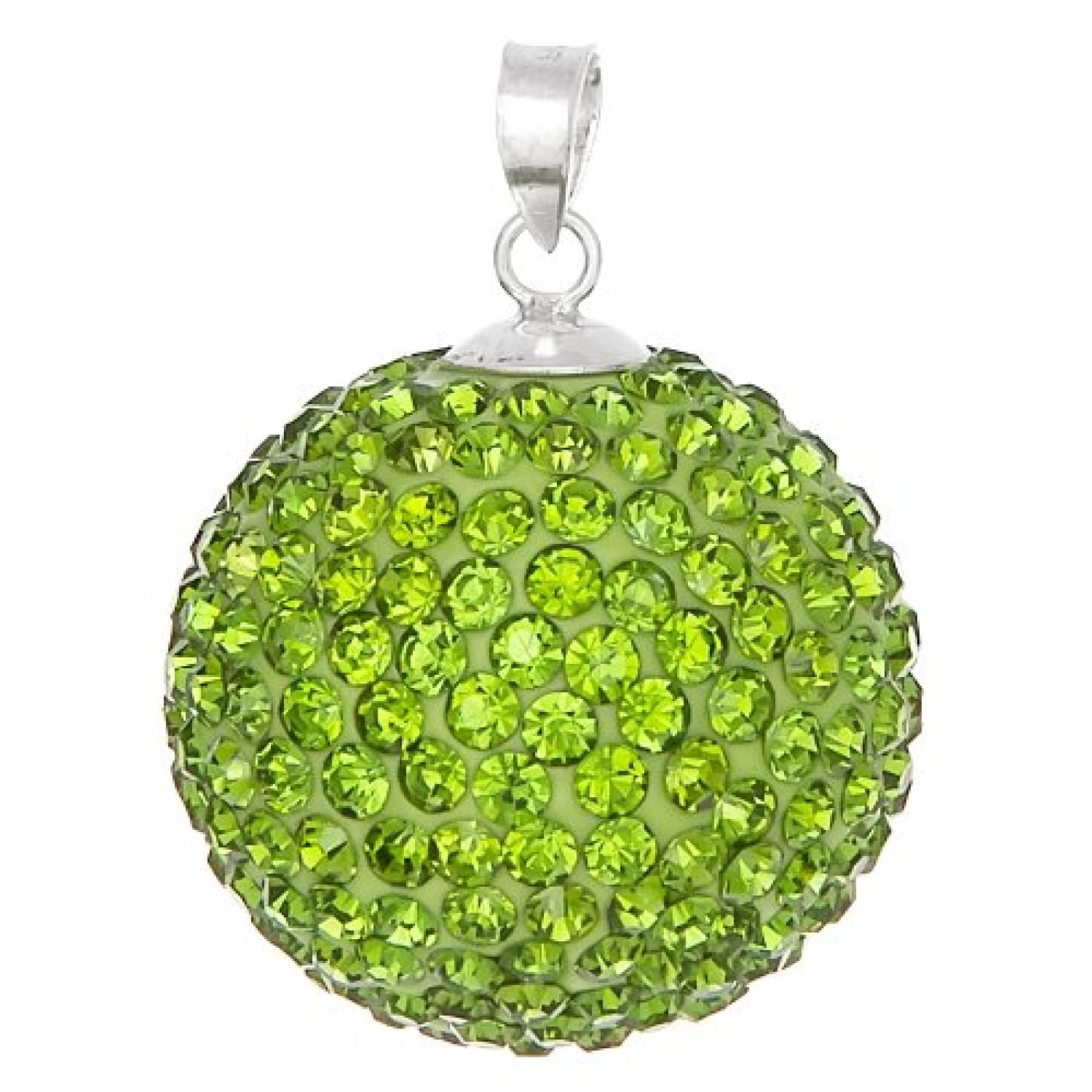 Bella Carina Anh&auml;nger, hellgr&uuml;n, Glitzer Kugel, Kristall Glas Elements, Sterling Silber 925 , 22 mm 