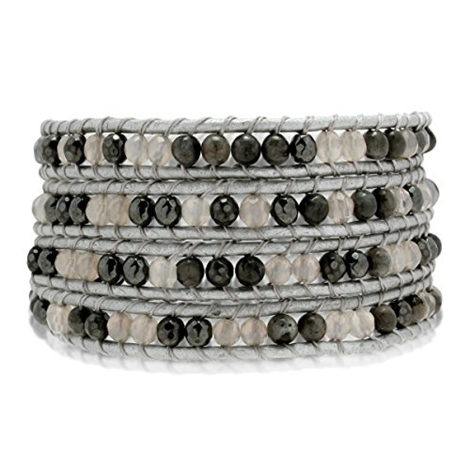 Rafaela Donata Armband Echtleder silberfarben Achat schwarz 72cm - 60291012 