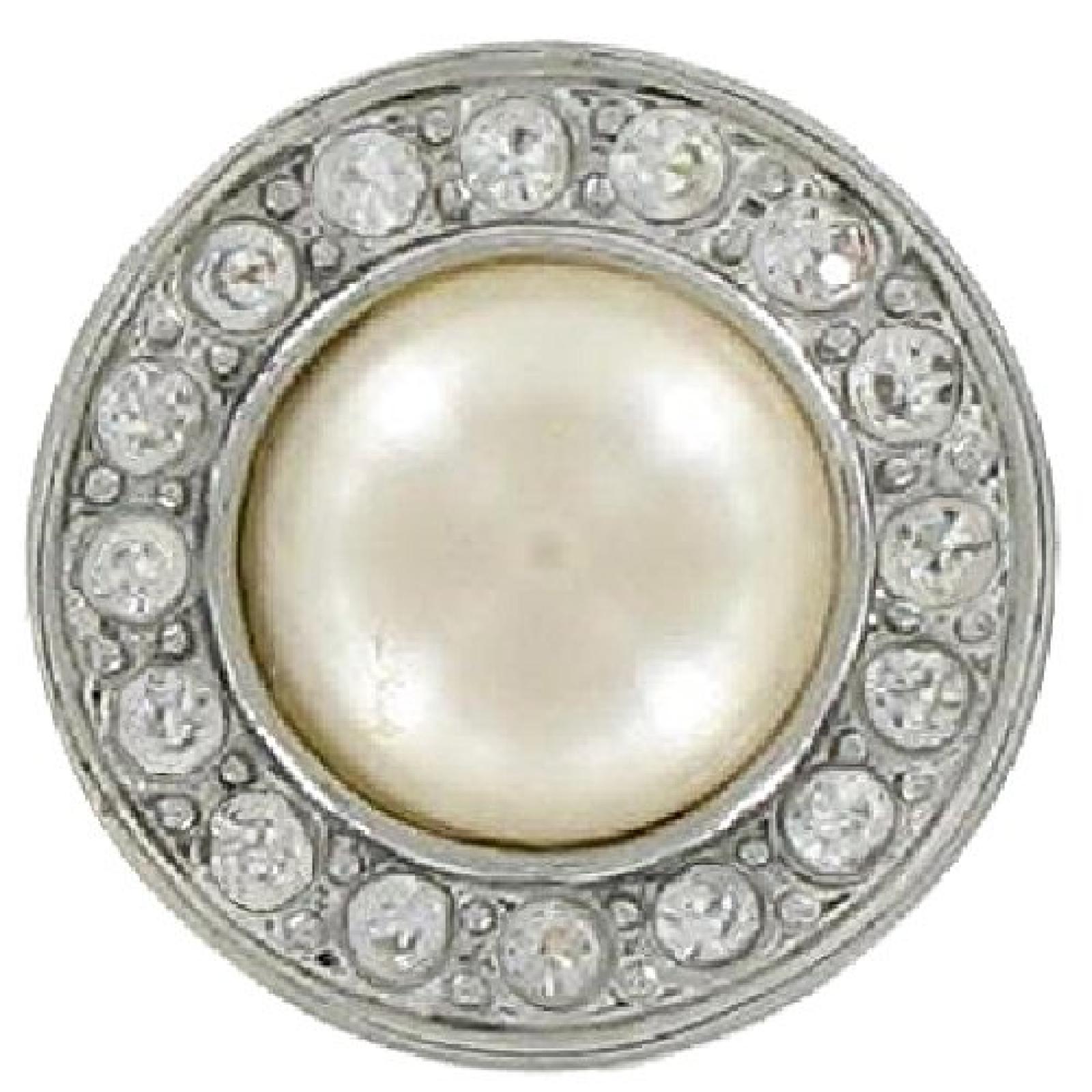 Quiges, Eligo Jewellery Kunstperle Kern mit Versilbert Zirconia Kanten 18mm Chunk/Click Button f&uuml;r Eligo und NOOSA Armb&auml;nder 