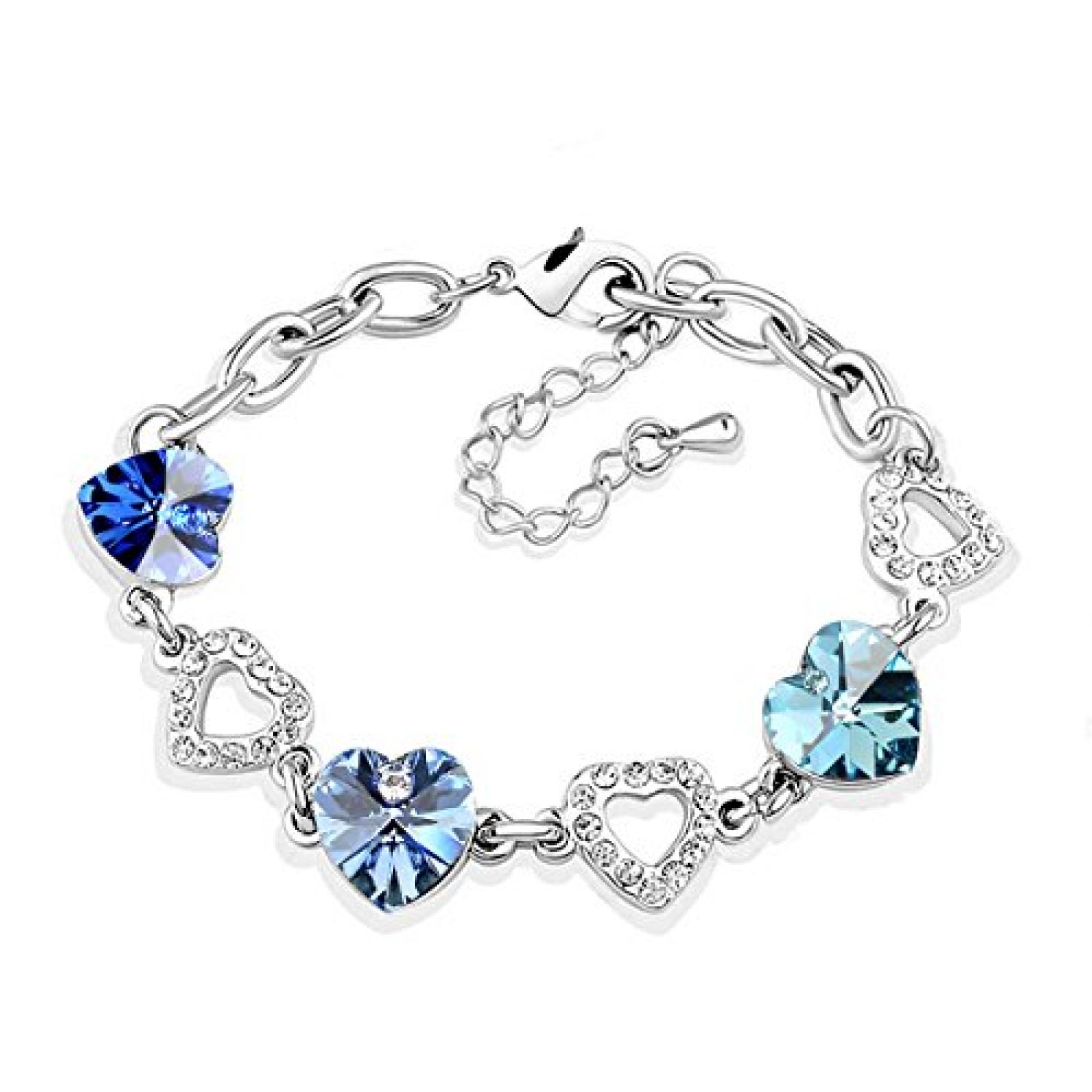 Le Premium&reg; Kleeblatt Kristall Charme Armb&auml;nder herzf&ouml;rmigen Swarovski Saphir,Licht Saphir,und Aquamarine Blau kristalle 