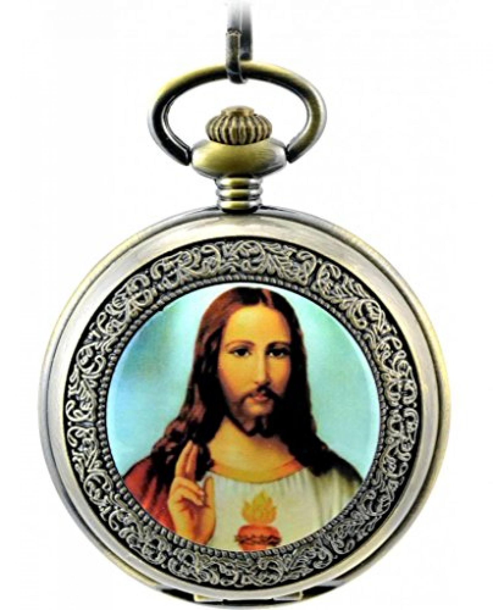 Unendlich U Unique Christianity die Jesus Christ mit Handaufzug mechanische Taschenuhr mit R?mer-Ziffer aus Stahl 