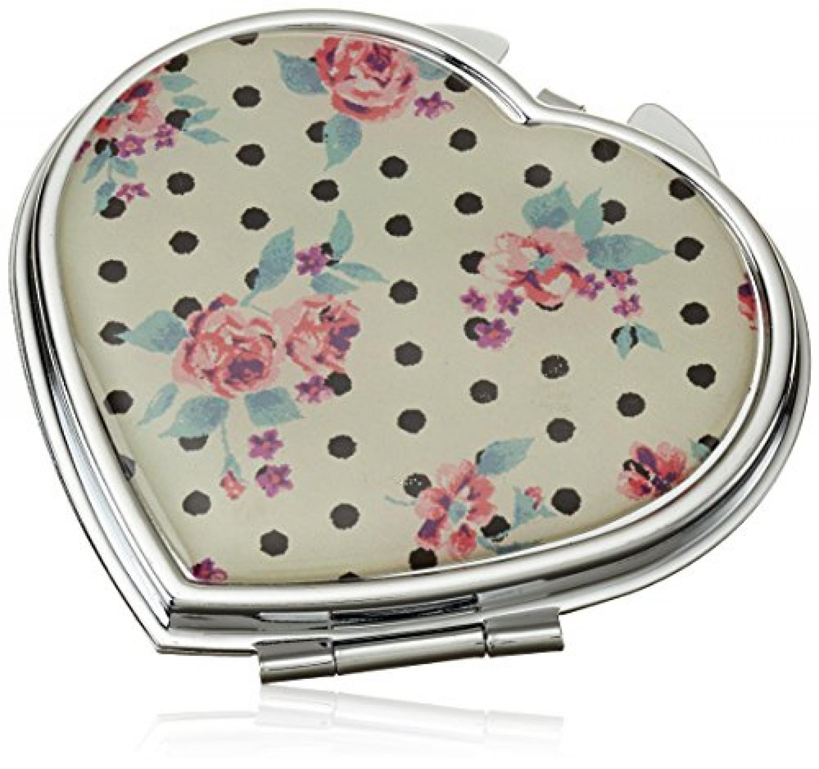Sweet Deluxe Damen-Handspiegel Herz P&uuml;nktchen cr&egrave;me Messing 02266 