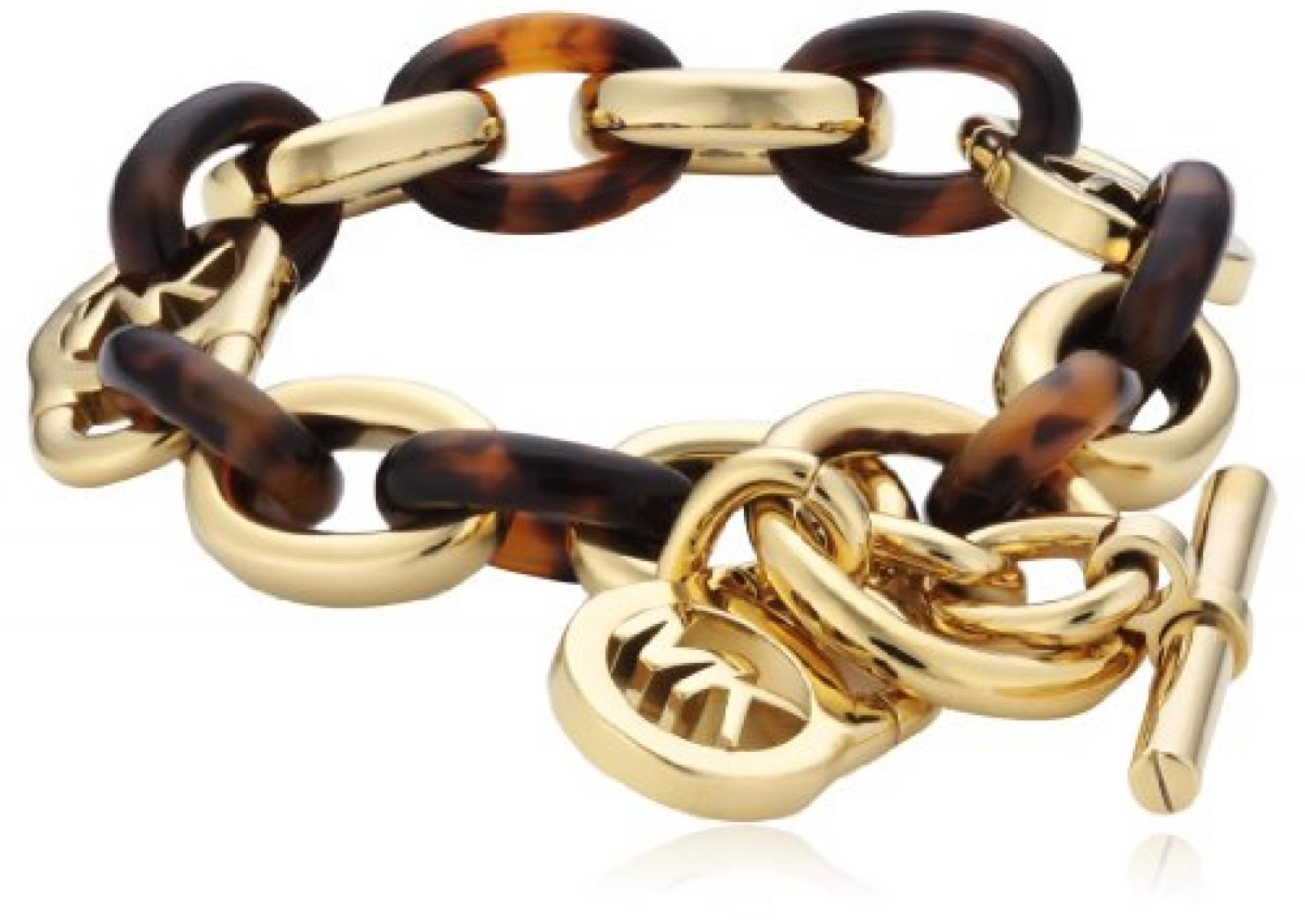 Michael Kors Damen Armband Kunststoff Vergoldetes Metall IP-Gold Acetat braun 22 cm MKJ1675710 