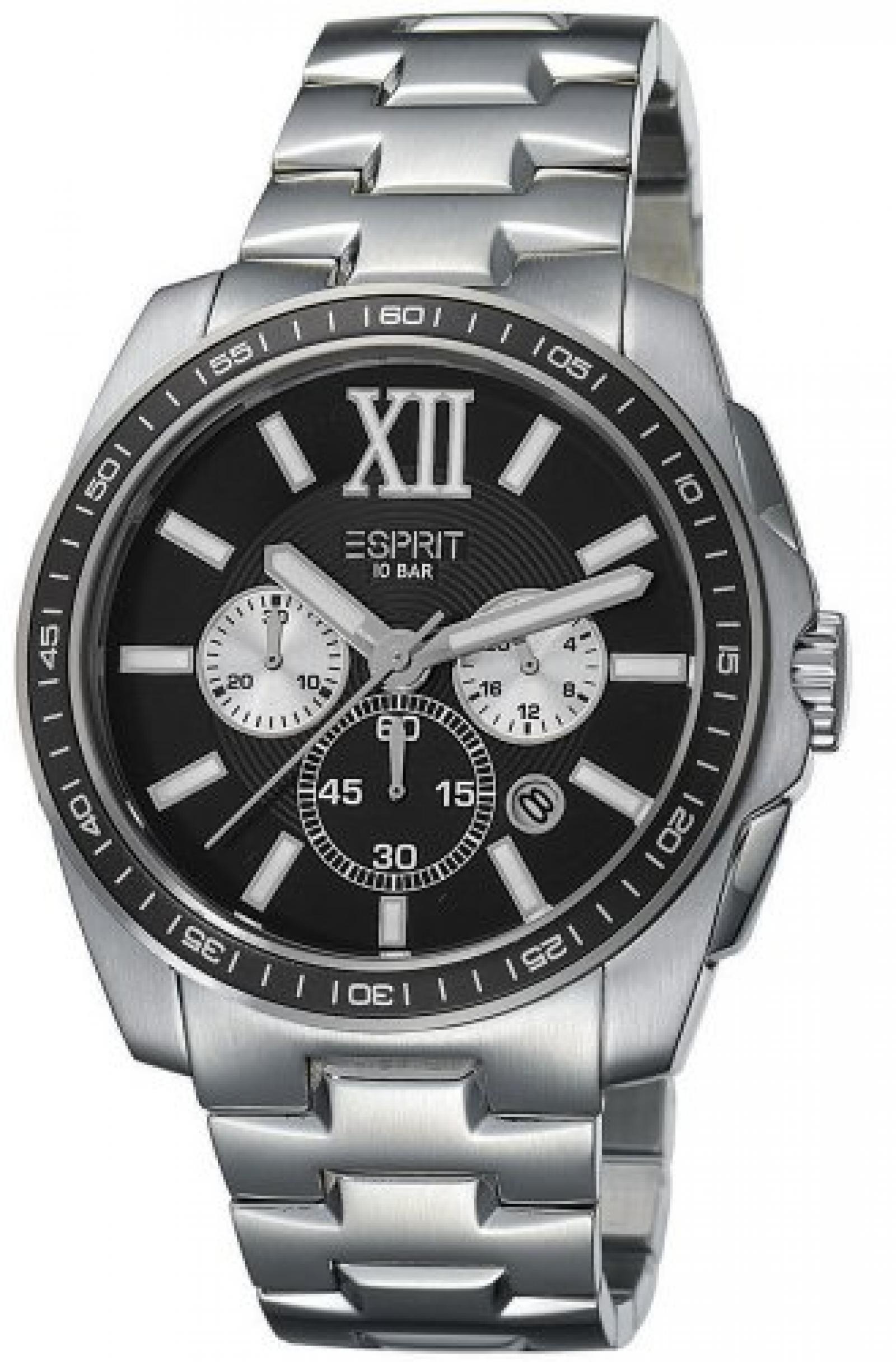 Esprit Herren-Armbanduhr Meridian Chrono Silver Black Chronograph Quarz Edelstahl ES103591004 