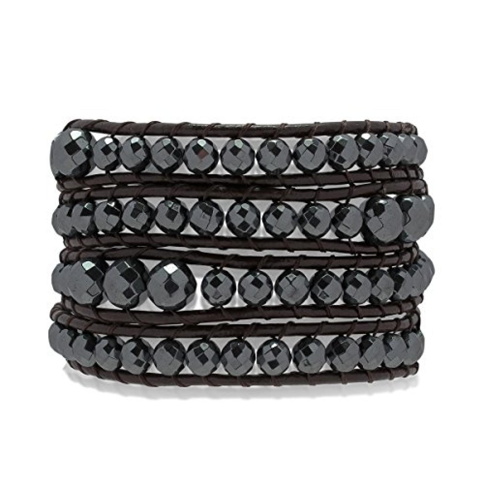 Rafaela Donata Armband Echtleder dunkelbraun H&auml;matit anthrazit 72cm - 60291028 