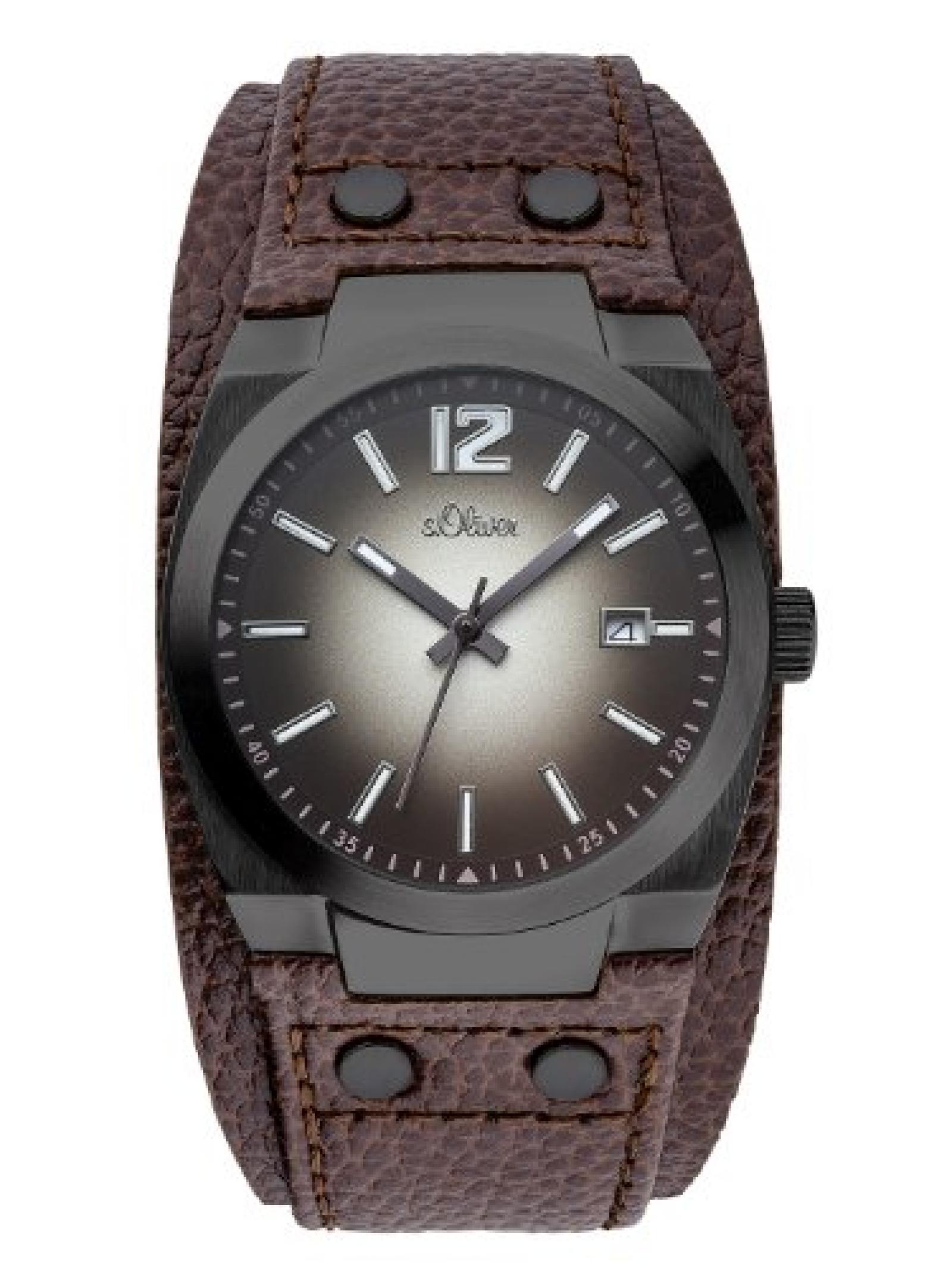 s.Oliver Herren-Armbanduhr XL Analog Quarz Leder SO-2821-LQ s.Oliver Herren-Armbanduhr XL Analog Quarz Leder SO-2821-LQ