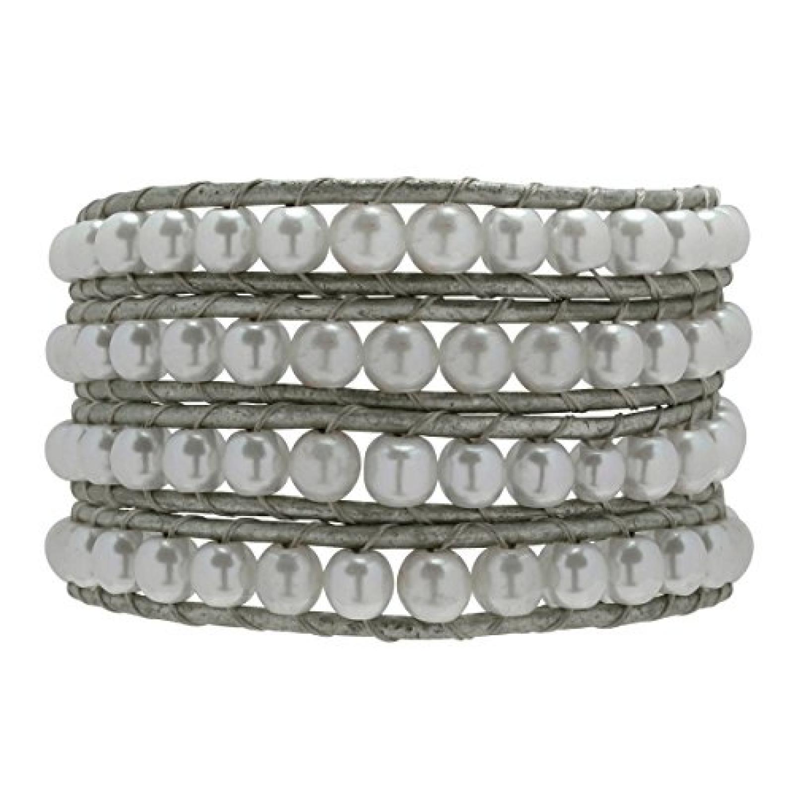 Rafaela Donata Armband Echtleder silberfarben Perlen weiß 72cm - 60291038 