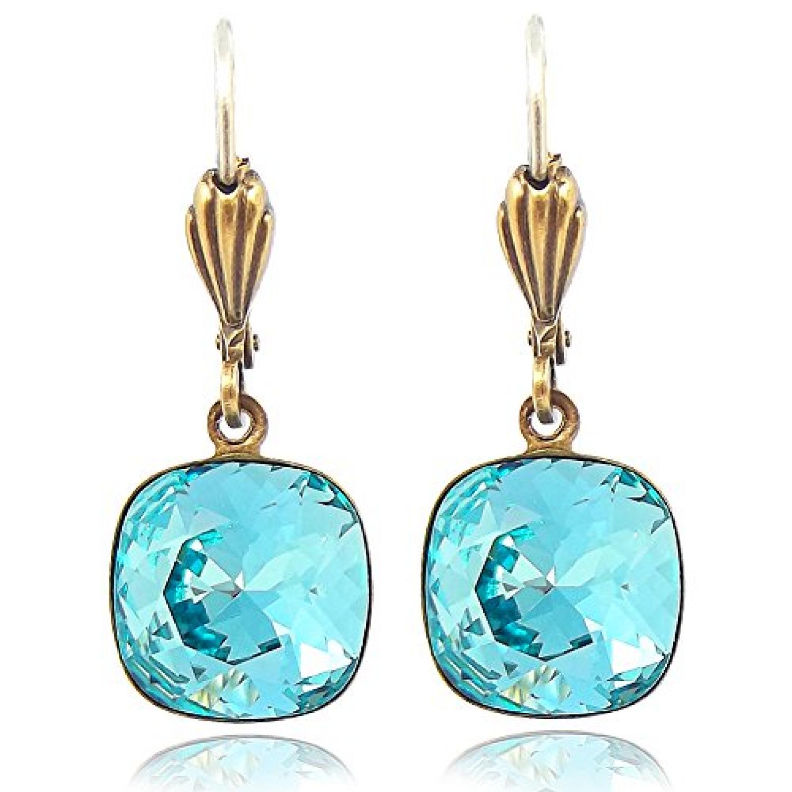 Ohrh&auml;nger mit Swarovski Elements Gold - Light Turquise 