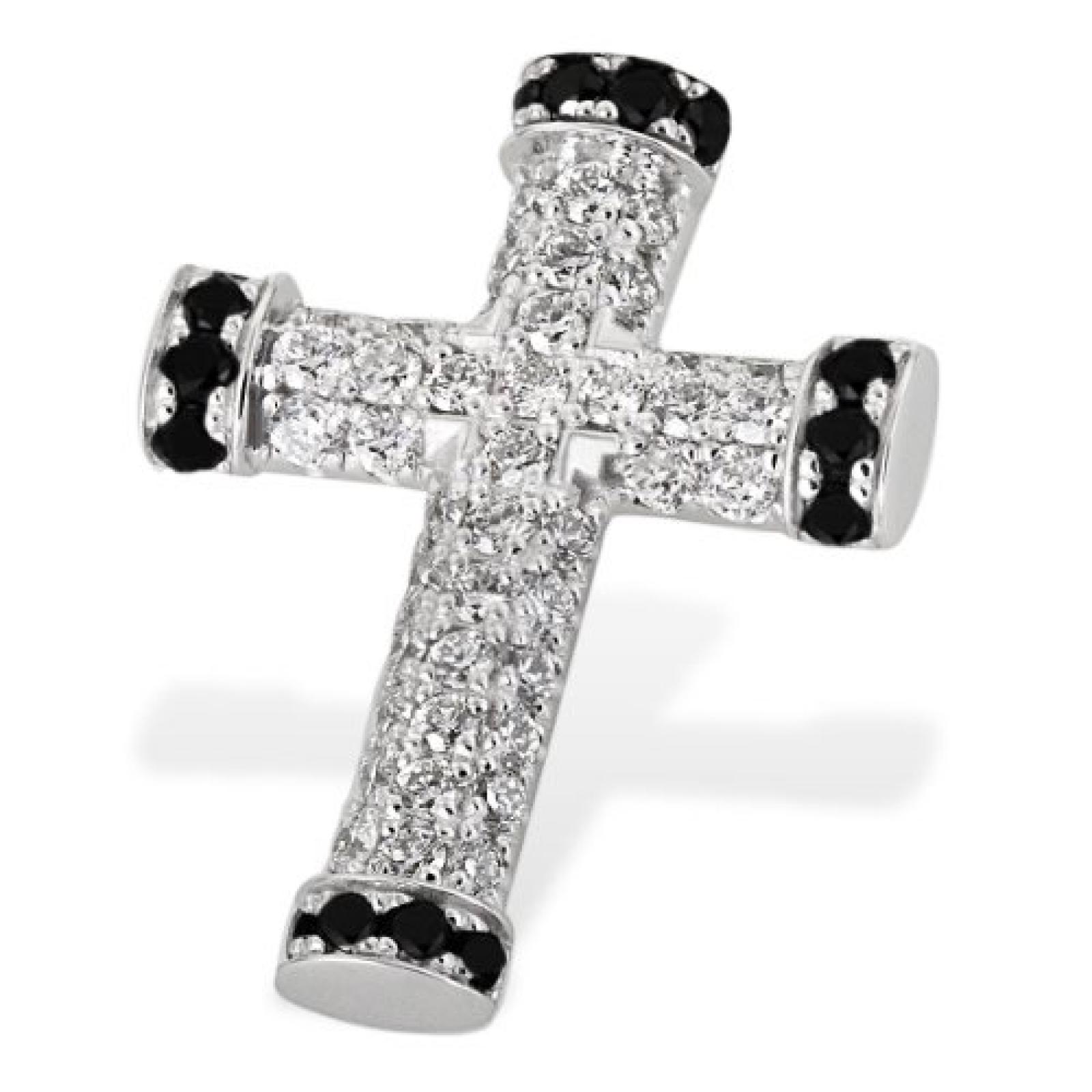 Goldmaid Unisex-Anh&auml;nger Exklusiv Kreuz Glamour 585 Wei&szlig;gold 57 Brillanten scwharz-wei&szlig; SI/H 0,91 ct. Kr A4814WG 