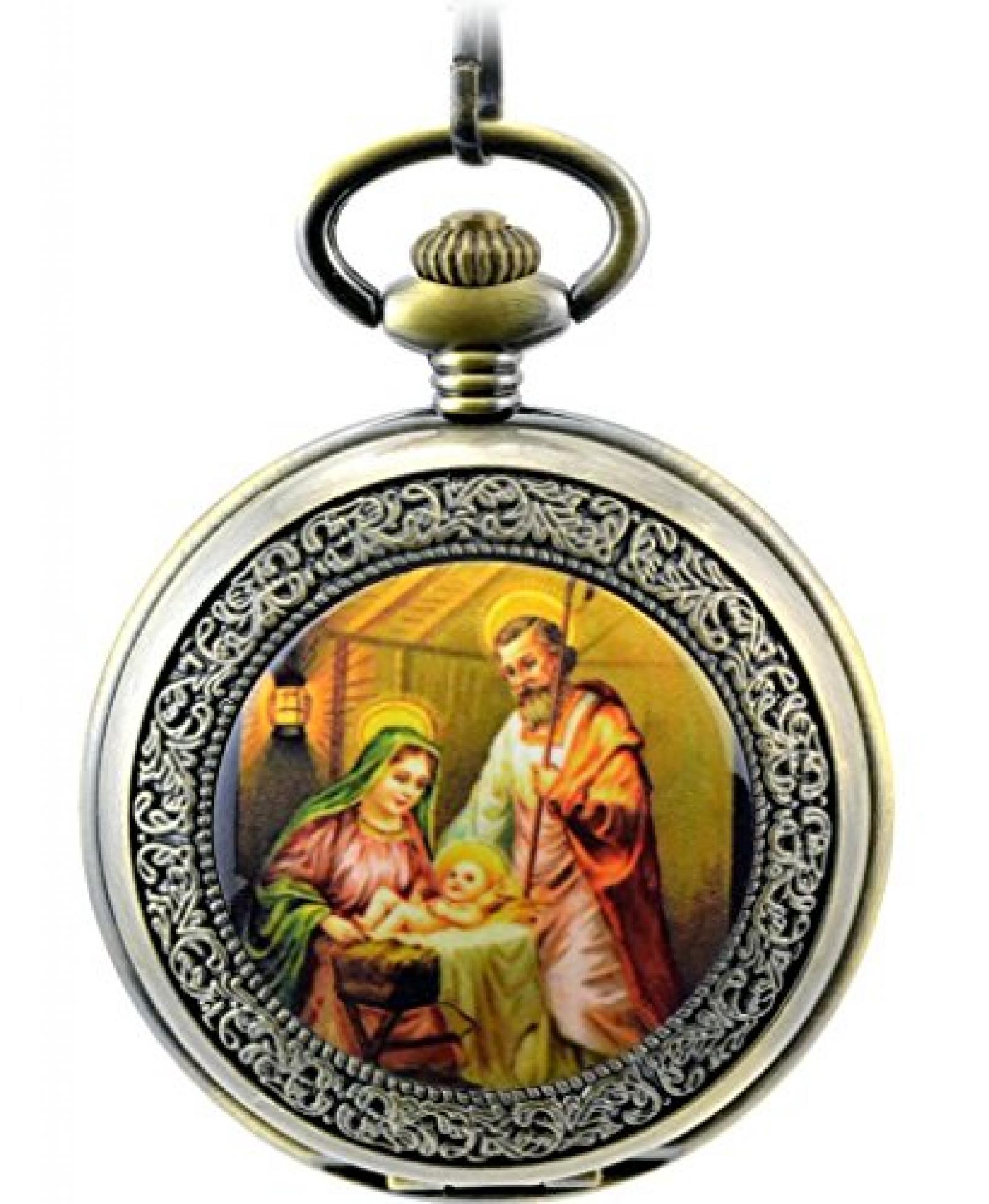 Unendlich U Die Virgin Maria und Jesus Christ mit Handaufzug mechanische Taschenuhr mit R?mer-Ziffer aus Stahl 