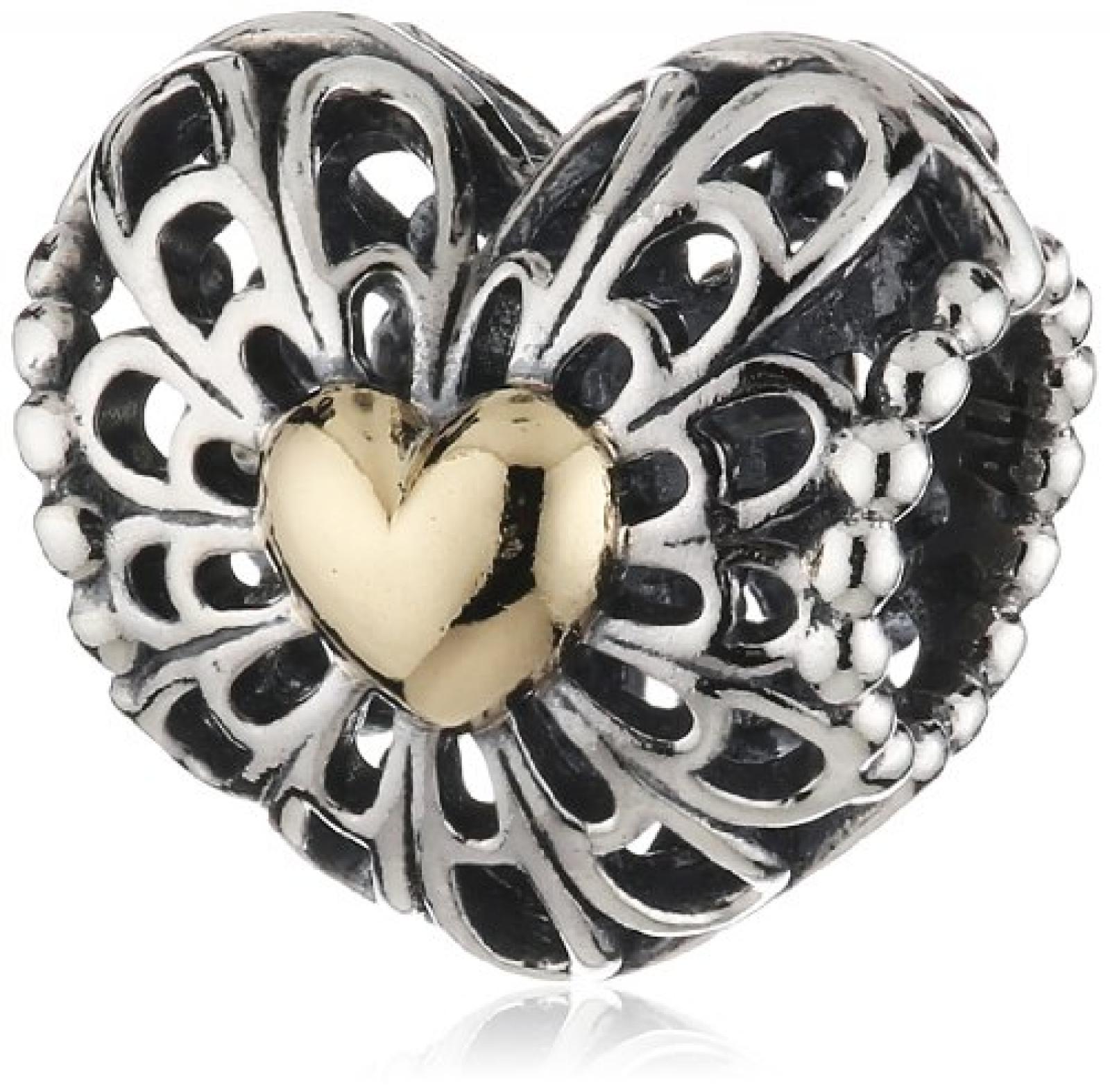 Pandora Charm Vintage Herz offen Limited Edition mit 14-Karat Gold 