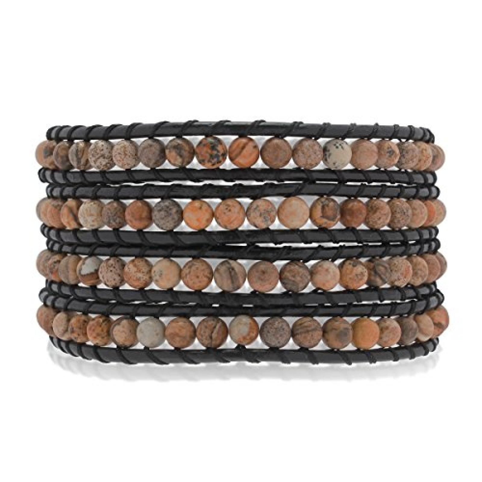 Rafaela Donata Armband Echtleder schwarz Jaspis rot braun 72cm - 60291016 