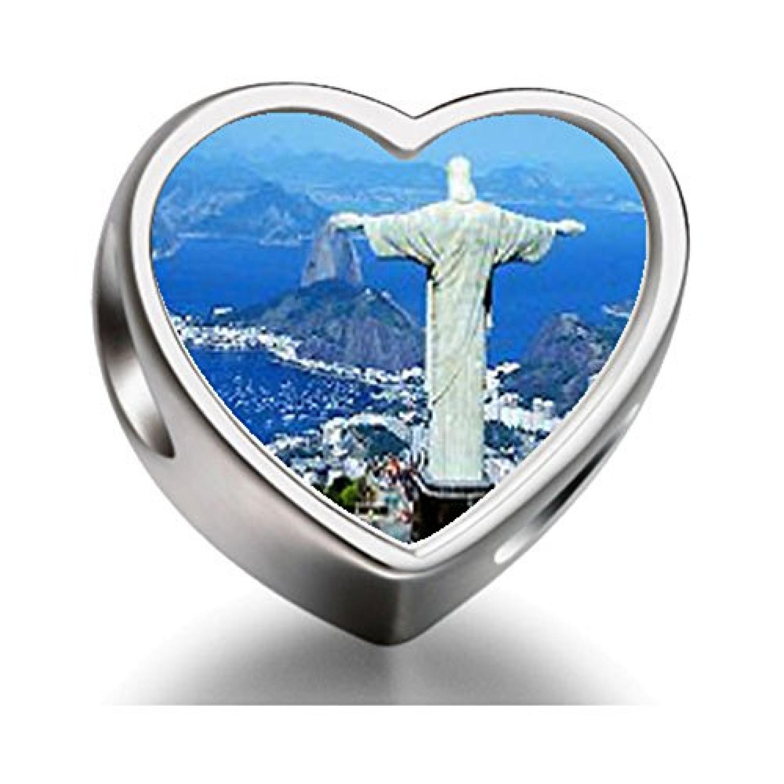 Rarelove Travel Statue Of Christ The Redeemer Heart Photo Charm Beads 