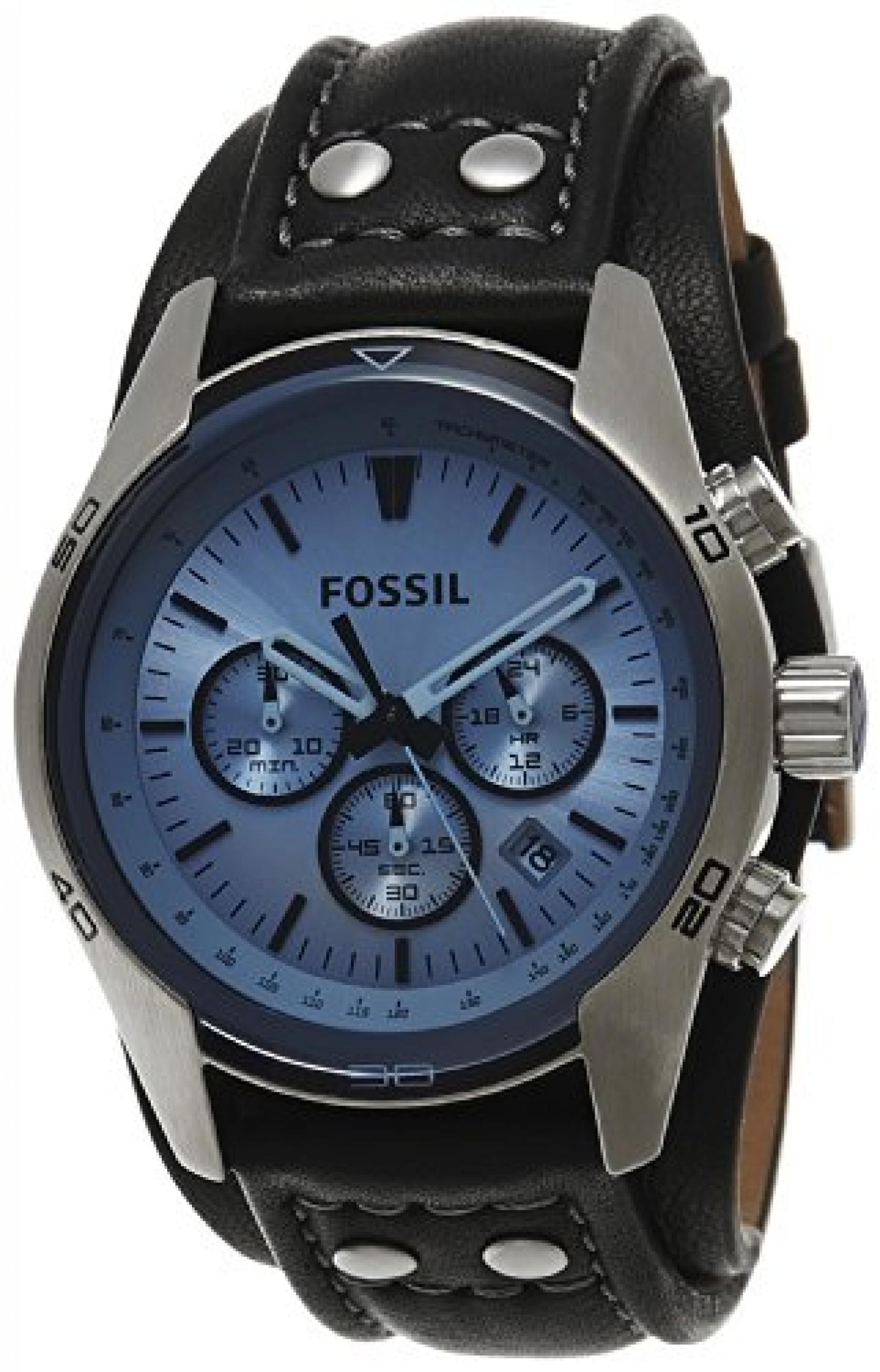 Fossil Herren-Armbanduhr Chronograph Leder schwarz Sport CH2564 