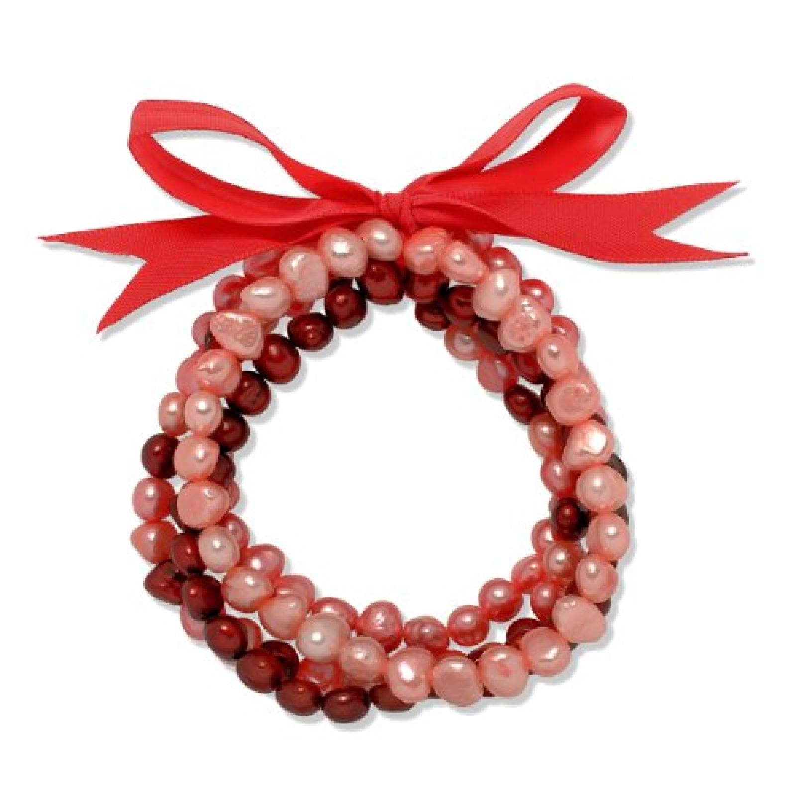Valero Pearls Fashion Collection Damen-Armband Hochwertige Süßwasser-Zuchtperlen in ca.  5 mm Oval rosa / pink / purple  Satin rot  19 cm   60020088 