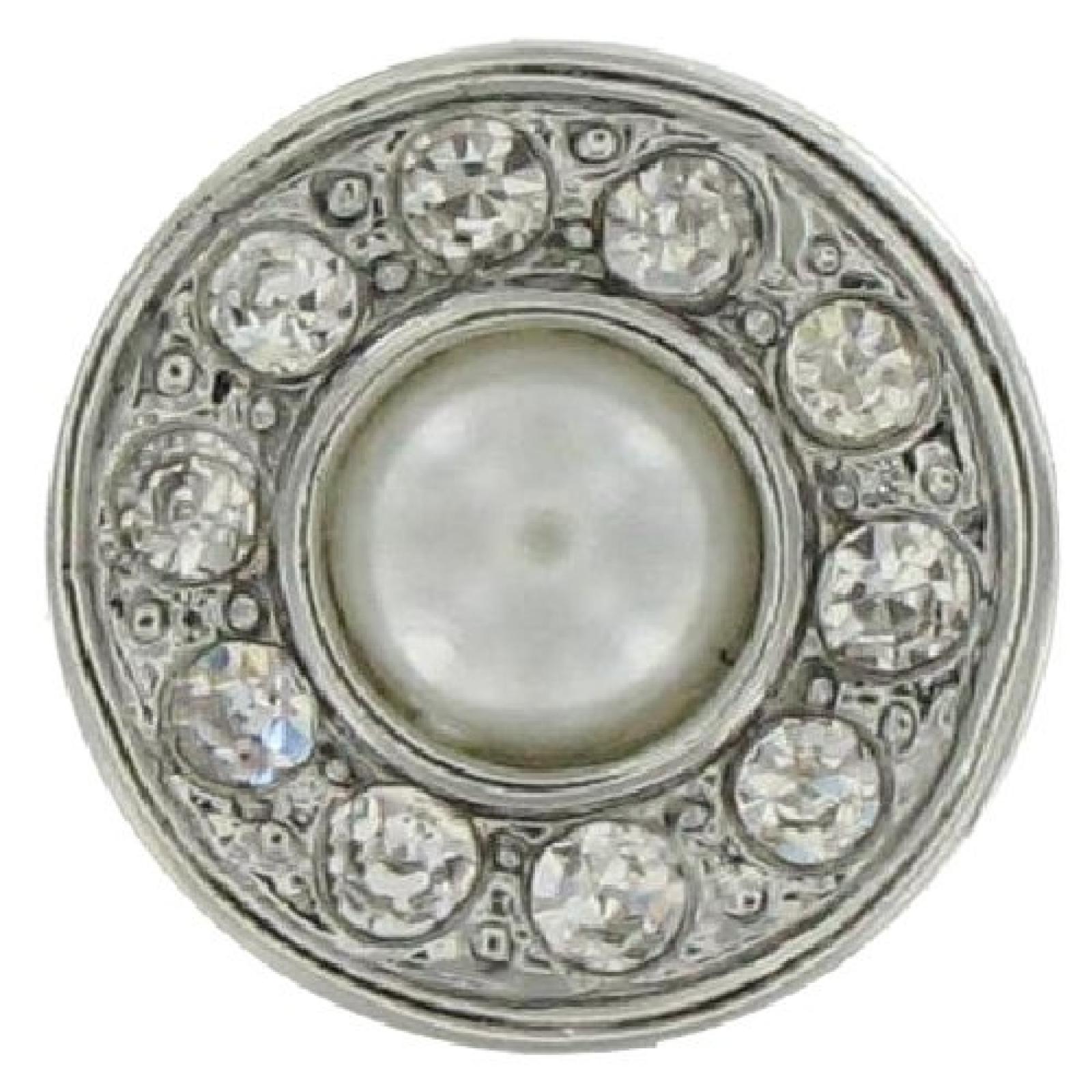 Quiges, Eligo Jewellery Kunstperle Kern mit Versilbert Kristalll Zirkonia Kanten 12mm Chunk/Click Button f&uuml;r Eligo Piccolo und NOOSA Petite Armb&auml;nder 