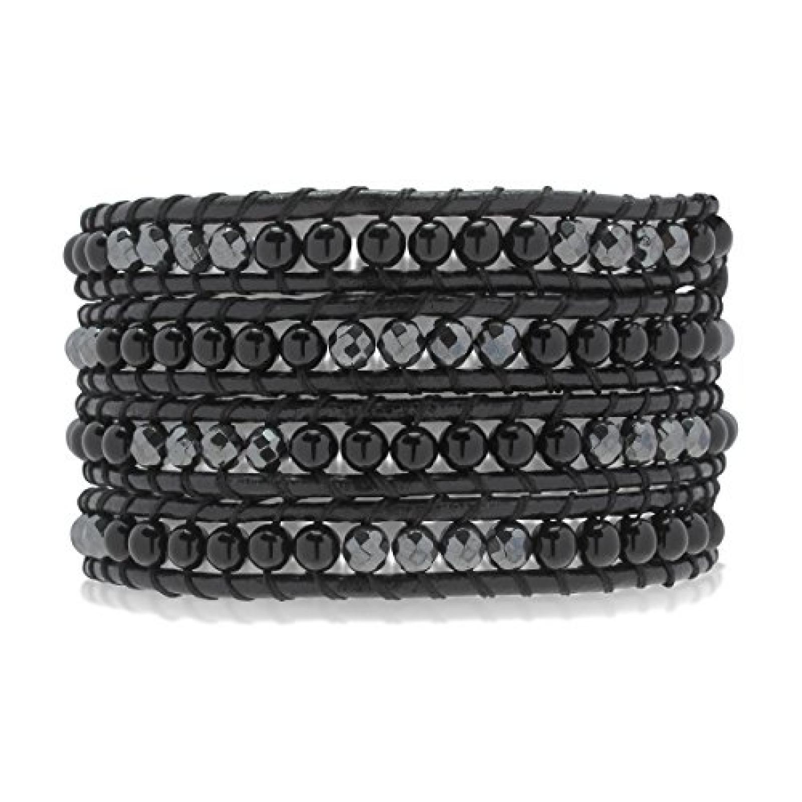 Armband Echtleder schwarz Achat schwarz 72cm - 60291022 