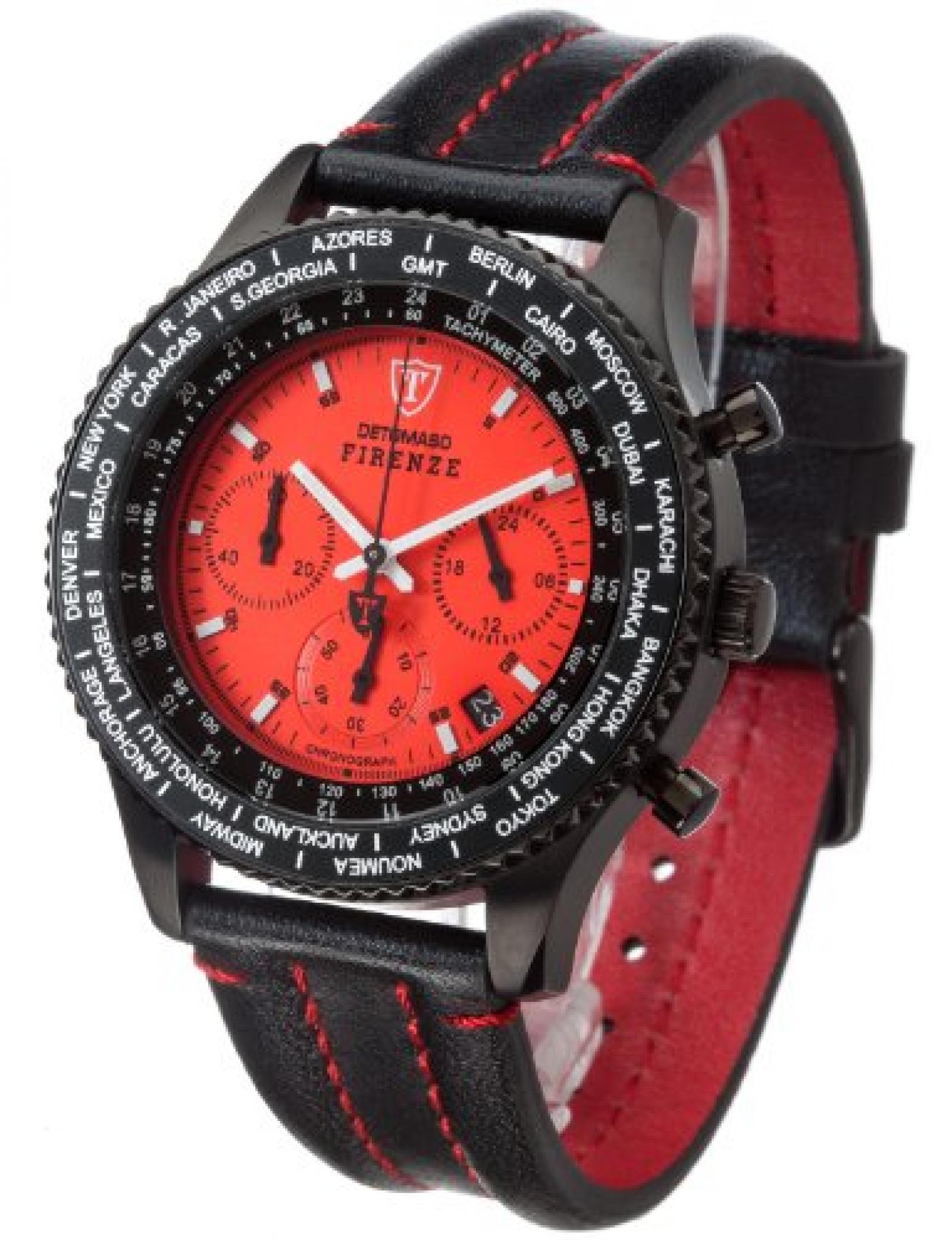 Detomaso Herren-Armbanduhr FIRENZE Chronograph Black Red Dial Leder Quarz Detomaso Herren-Armbanduhr FIRENZE Chronograph Black Red Dial Leder Quarz