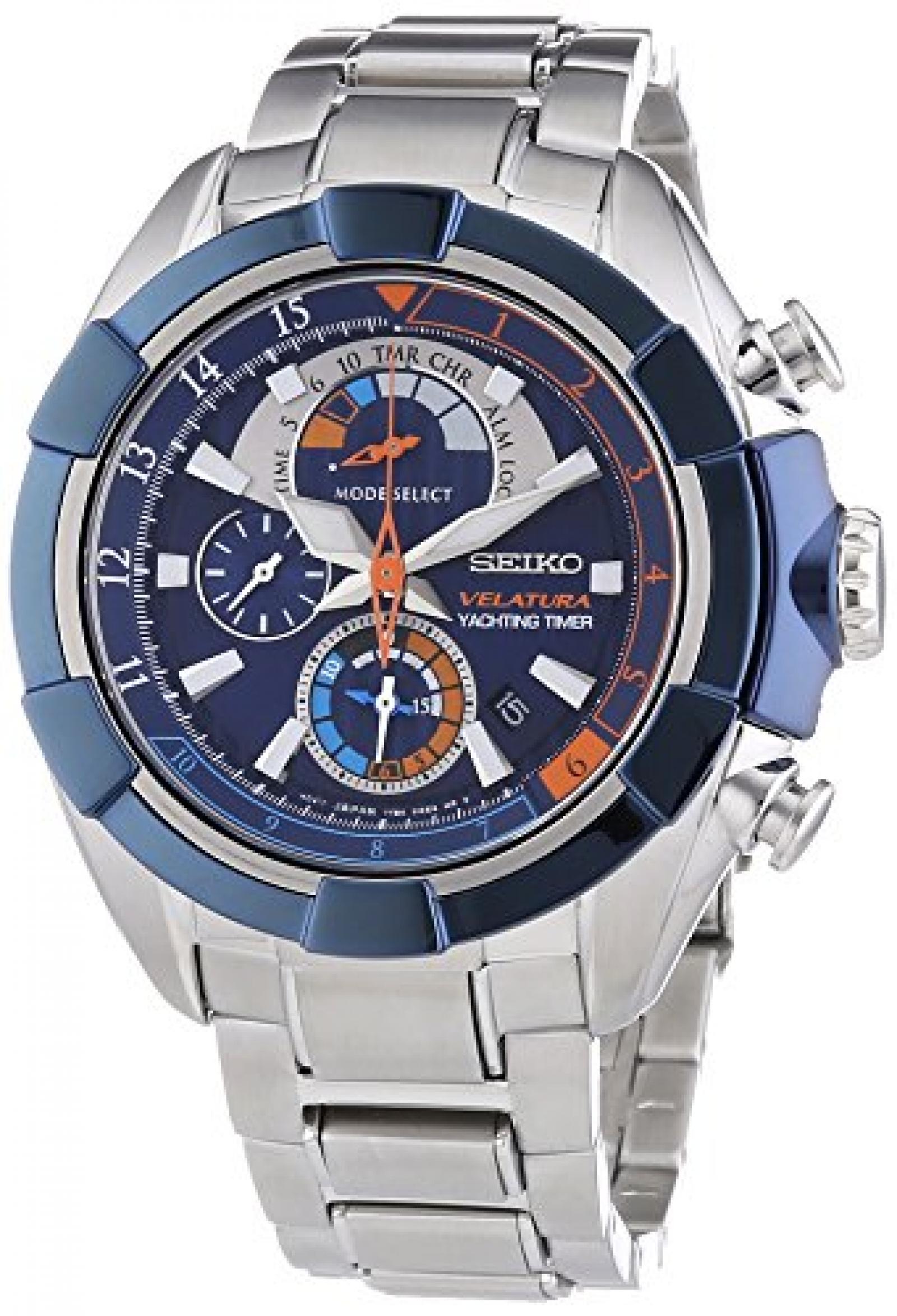 Seiko Herren-Armbanduhr XL Velatura Yachting Timer Chronograph Quarz Edelstahl SPC143P1 